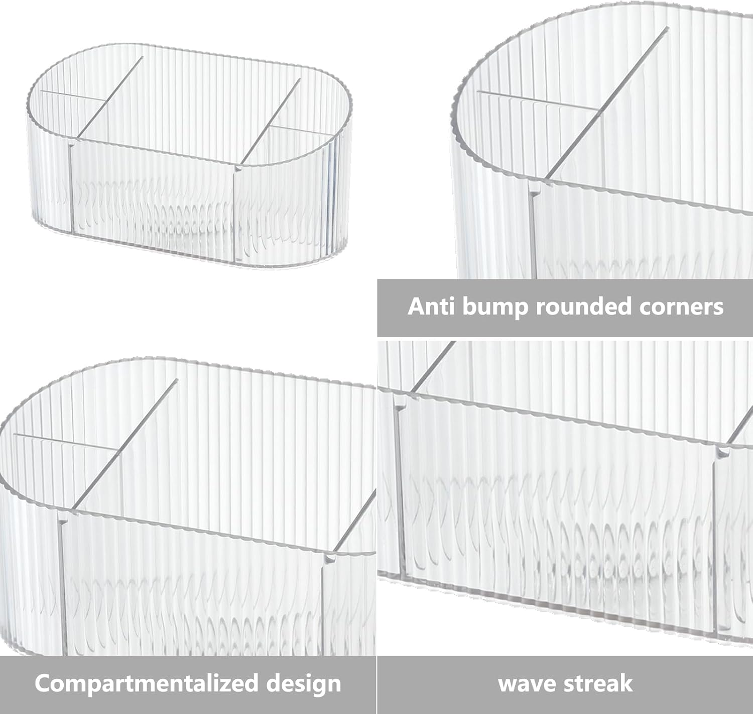 DASITON Capacity Makeup Brush Holder,5 Slot Makeup Brush Holder,Vintage Striped Make up Brush Holder,For Vanity Decor,Bathroom Countertops,Desk Storage Container,Cosmetic Display Cases(Clear) - Grey image number 4