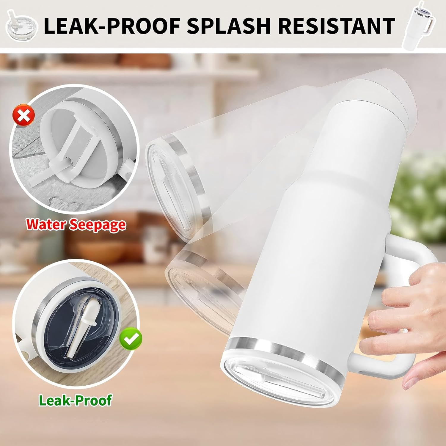 2 Pack 40Oz Tumbler Detachable Flip Straw Lid for Stanley Cup Accessory, Lids for Stanley Cups, Leak Proof Lids with Stanley Cup, Accessories Compatible with Stanley Cups Cover (White + White) - 2 Pack(Black + Black) image number 5