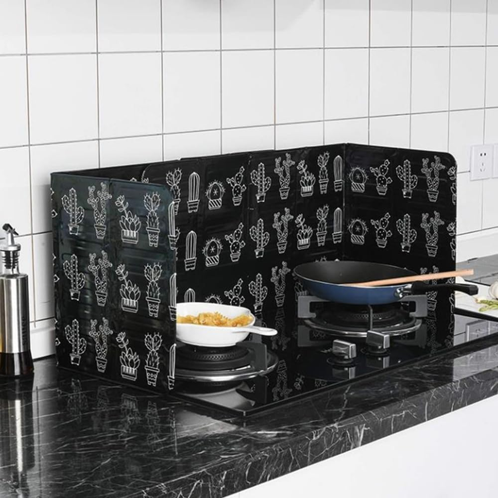 2X Black Kitchen Oil Splash Guard Wall Foil Protector Stove Cover Removable Baffle Screen