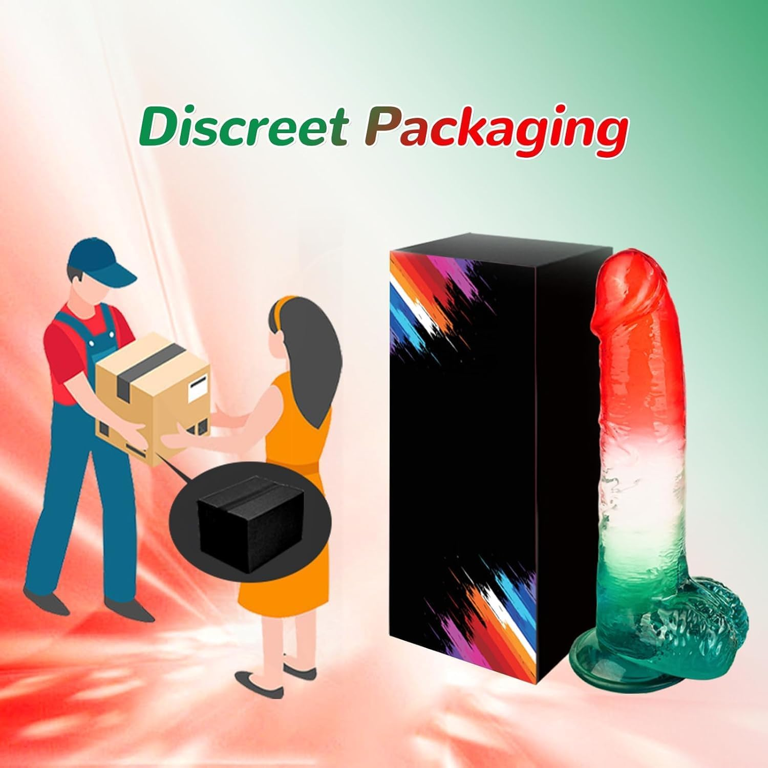 Yukaione Thick Clear Dildo 2.35&ldquo; Diameter 11&rdquo; Long, G-Spot Anal Dildo with Powerful Suction Cups, Red Blue Jelly Soft Real Dildos for Women Couples Male Adult Sex Toys with Strap on Penis Female Sex Toys (Red Green)