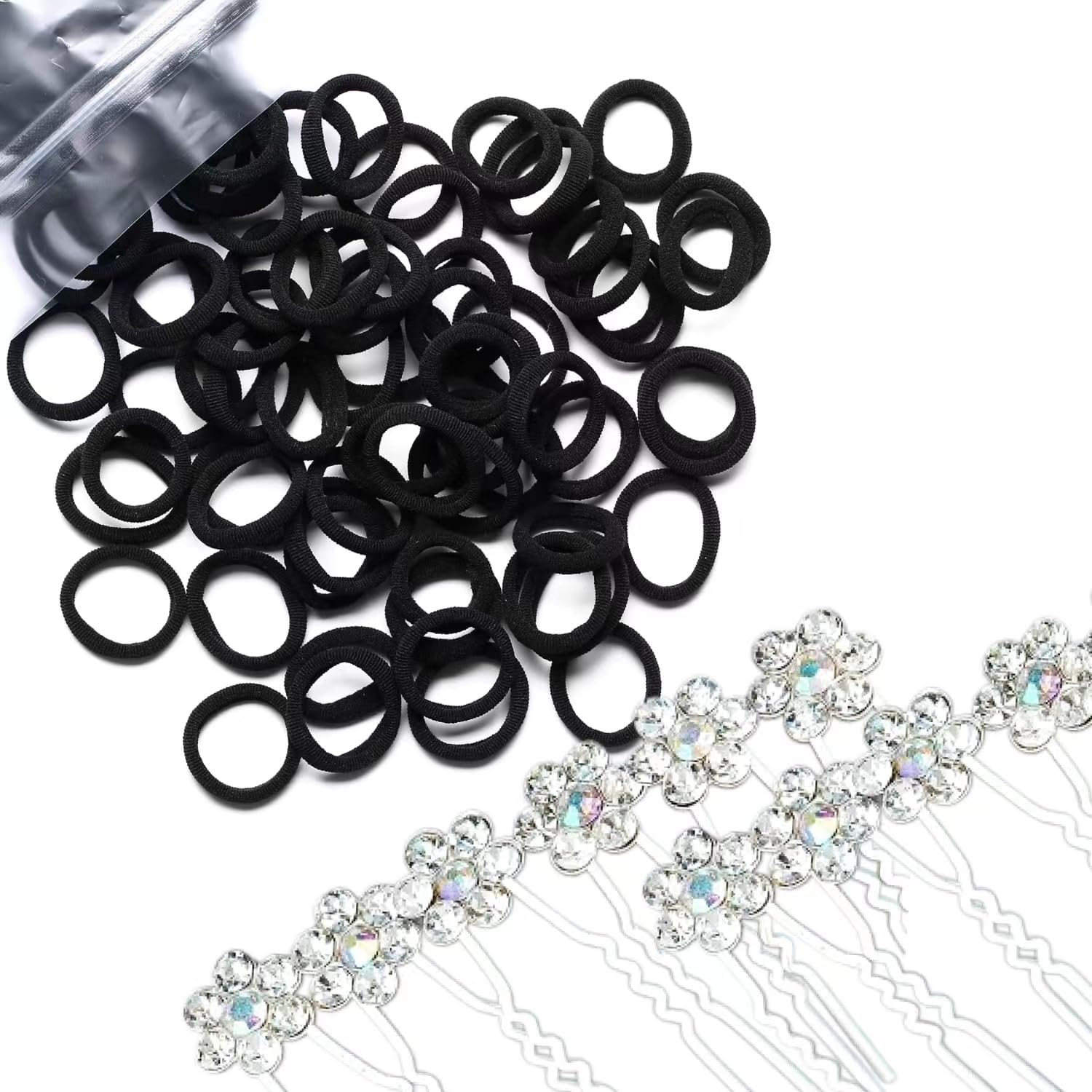 Pack of 50 4 Cm Hair Bobbles for Women, 10 Pack Crystal Flower Hair Pins, Rhinestone Hair Clips, Stretch, Ponytail Holder, Headband, Hair Bobbles for Bride, Wedding, Women, Hair Accessories image number 1