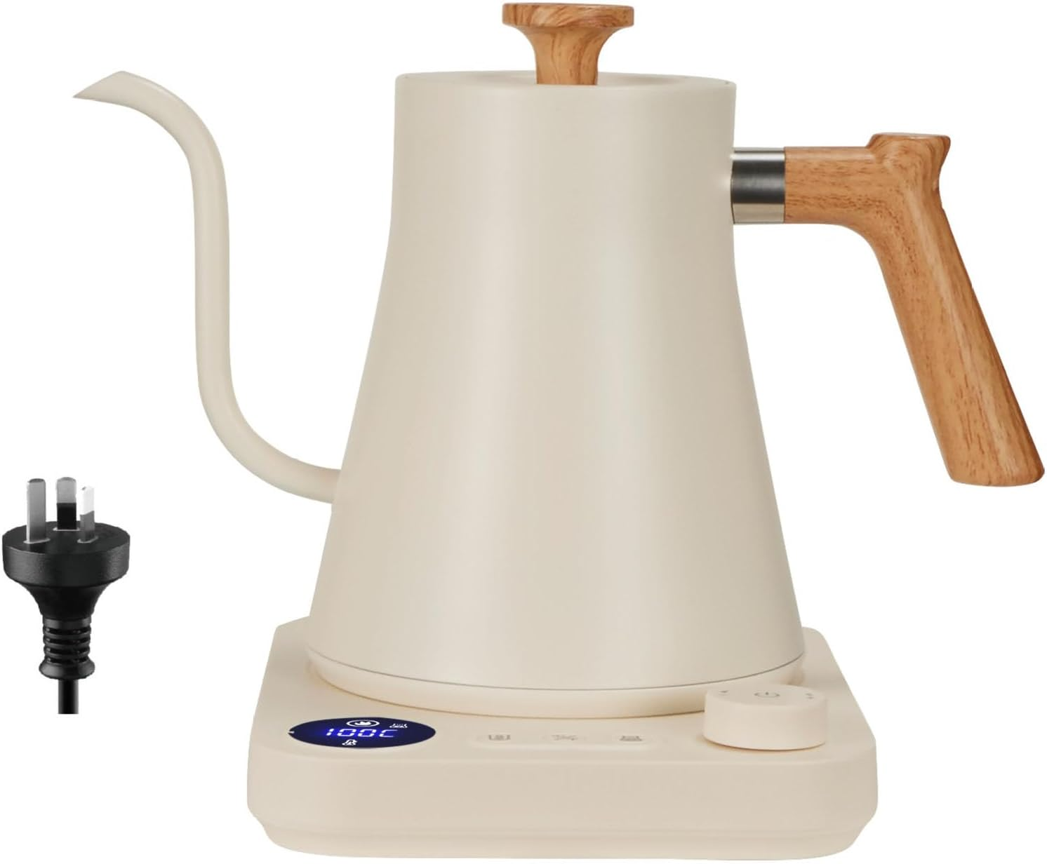 Electric Gooseneck Kettle with LCD Display, Real-Time Temp Control Hot Water Boiler to Pour over Coffee, Milk, Tea, Switchable ℉/℃, 1200 Watt Quick Heating Pot, 0.9L, 304 Stainless Steel image number 1