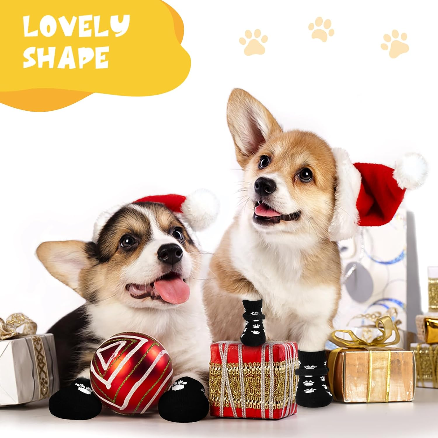 AUAUY 2 Pairs of Indoor Non-Slip Socks for Dogs, Soft Pet Protection, Non-Slip Socks Dog with Velcro Fastening, Hardwood Floors Indoors, Dog Socks for Small, Medium, Large Dogs, M image number 2