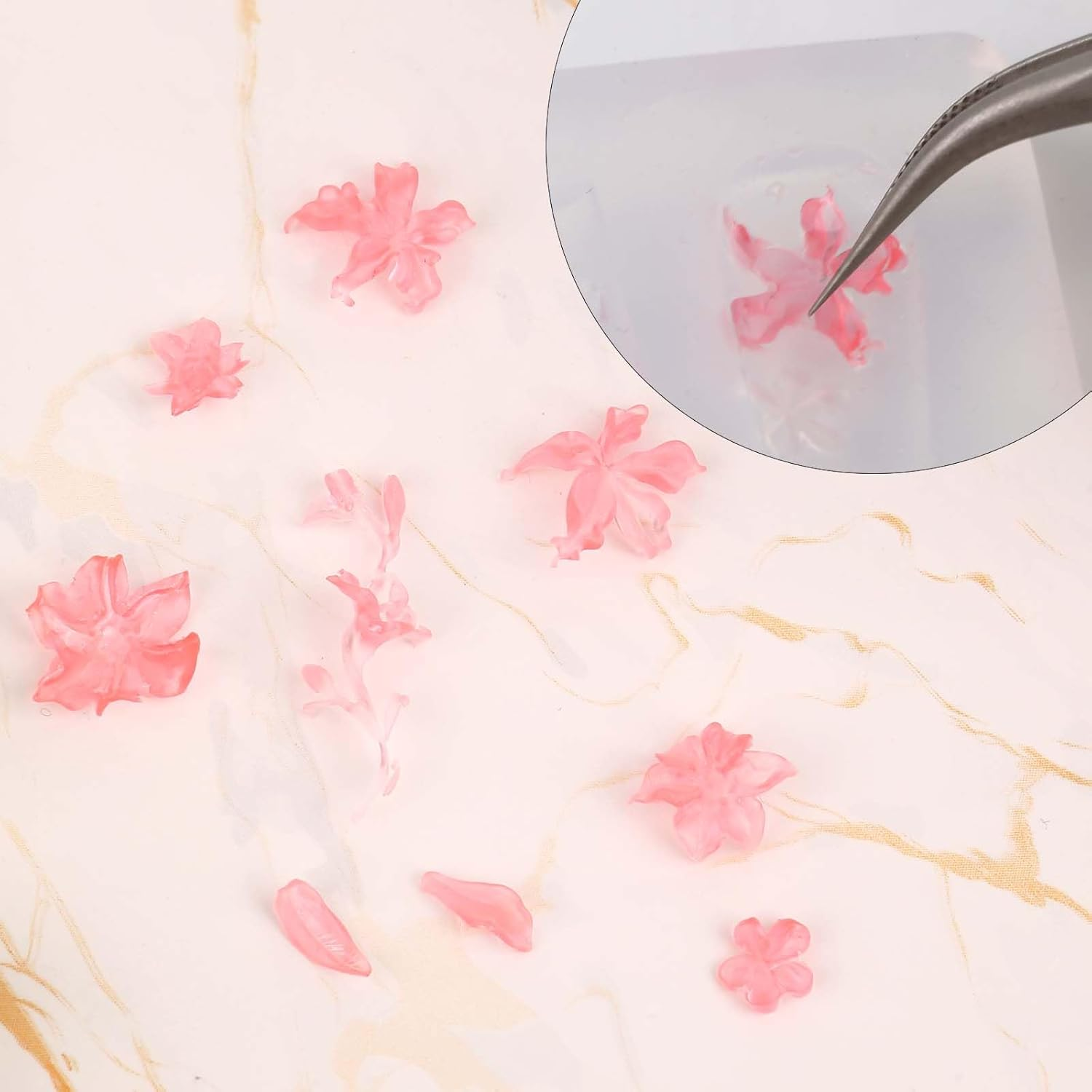 2Pcs Transparent Flower Nail Molds, Silicone 3D Flowers Nail Mold Manicure Art Carving Template Design Tools for Resin Manicure Decorations Accessories image number 1