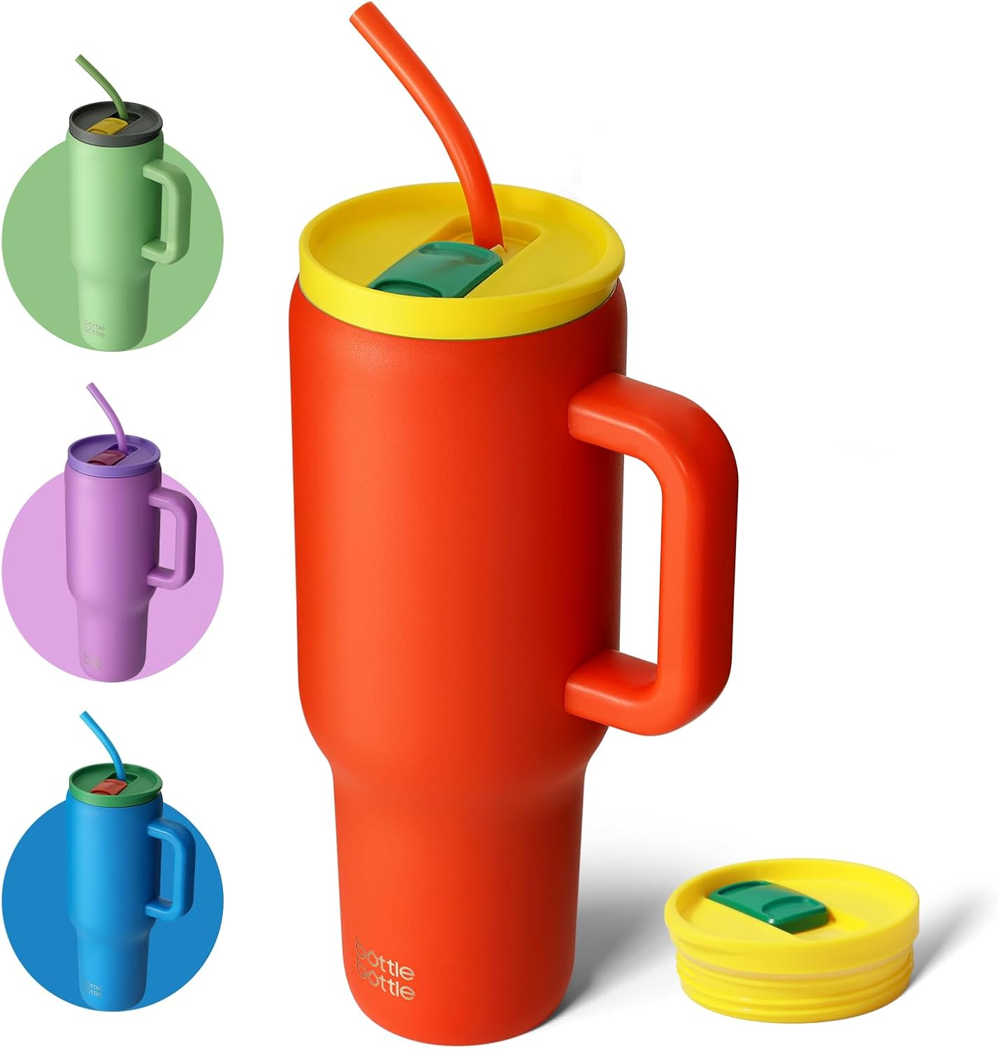 1Ml Bottle with Handle and Straw, Stainless Steel Vacuum Car Travel Mug with Straw, Stainless Steel Travel Mug for Gifts, Parties, Office, Coffee (Ocean Orange) image number 4