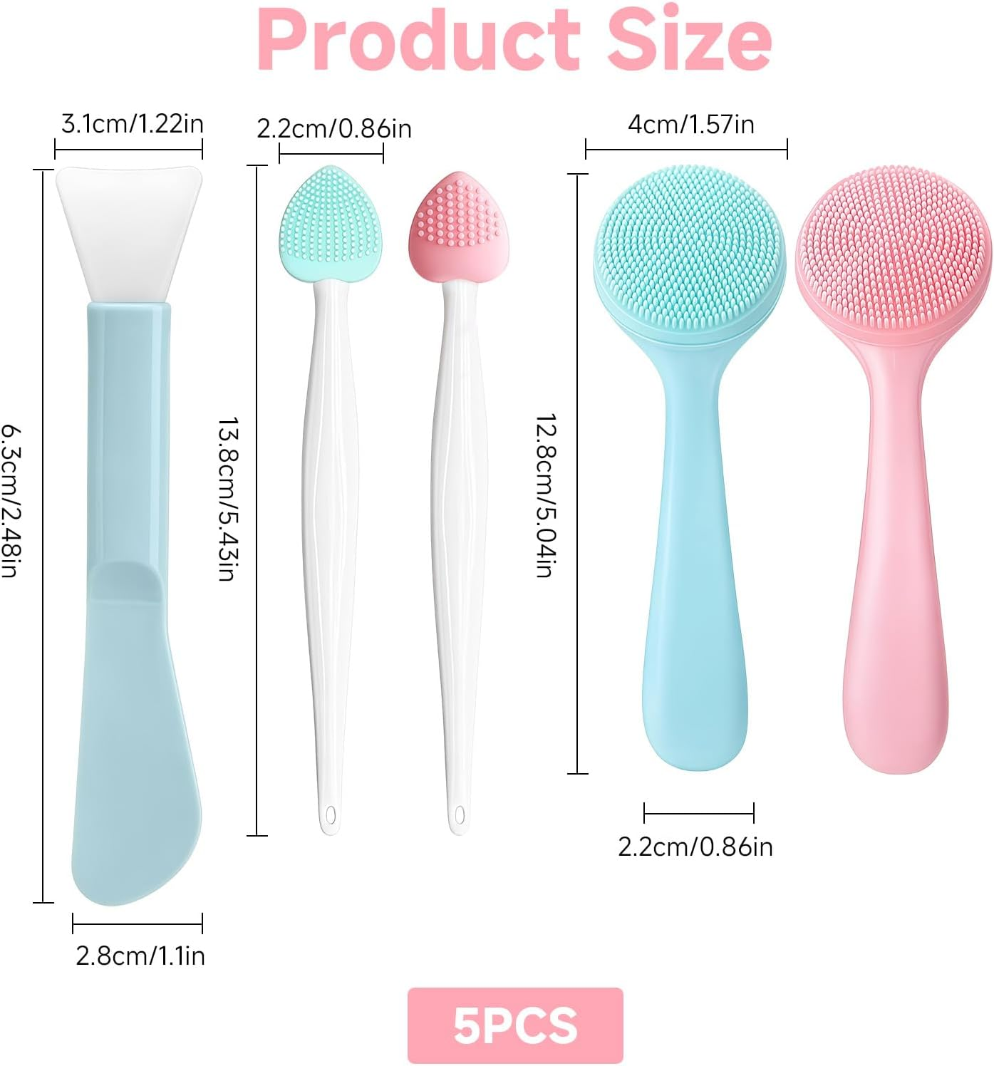 Teccfly 5Pack Silicone Face Scrubber with Handle, 2 Face Scrubber 2 Blackhead Brush 1 Mask Brush, Gentle Facial Exfoliator Waterproof Brush for Daily Deep Cleansing Sensitive Skin image number 5