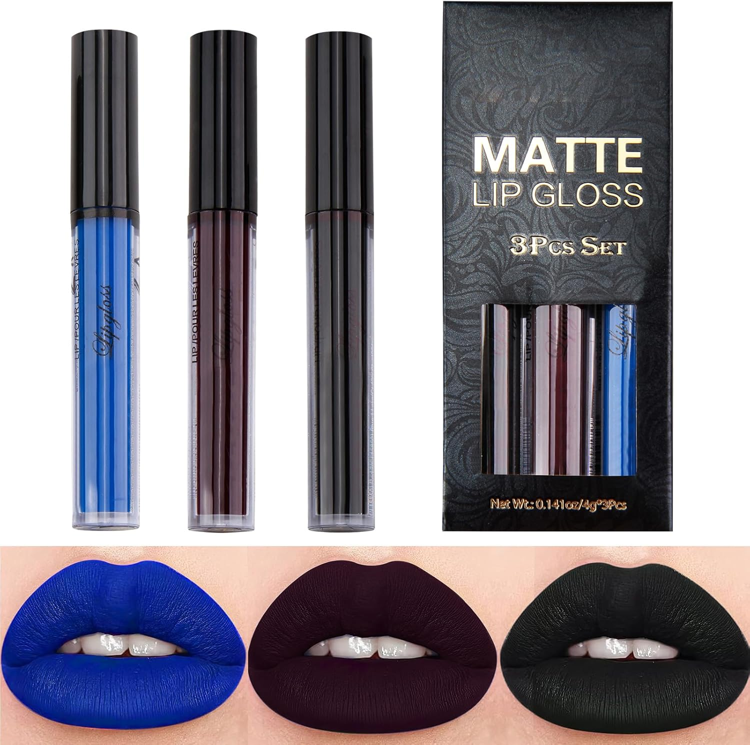 3 Colors Matte Liquid Lipstick Sets, Halloween Lipstick, Lipsticks for Women Wear Non-Stick Cup Not Fade Waterproof for Party, Masquerade, Cosplay, Christmas, Halloween