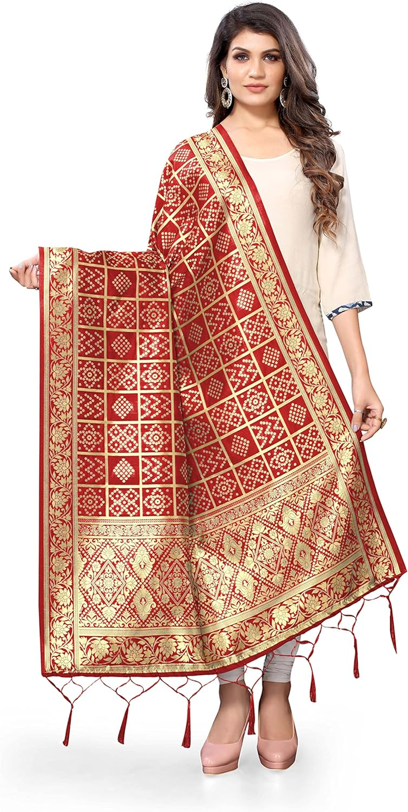 Jaanvi Fashion Women'S Banarasi Silk Woven Dupatta - Aztec Gold image number 3