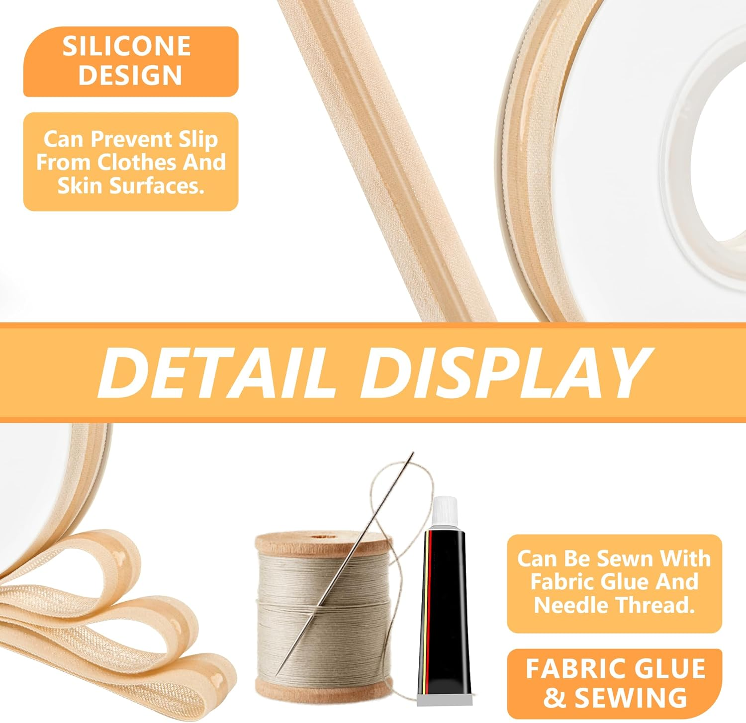 Yuhangilx Silicone Gripper Elastic for Clothing,5 Yard per Roll,5/8 Inch Width,Non-Slip Stretchy Silicone Elastic Band for Sewing,For DIY Garment Accessory & Hairbow,Multi Colors(Nude) image number 5