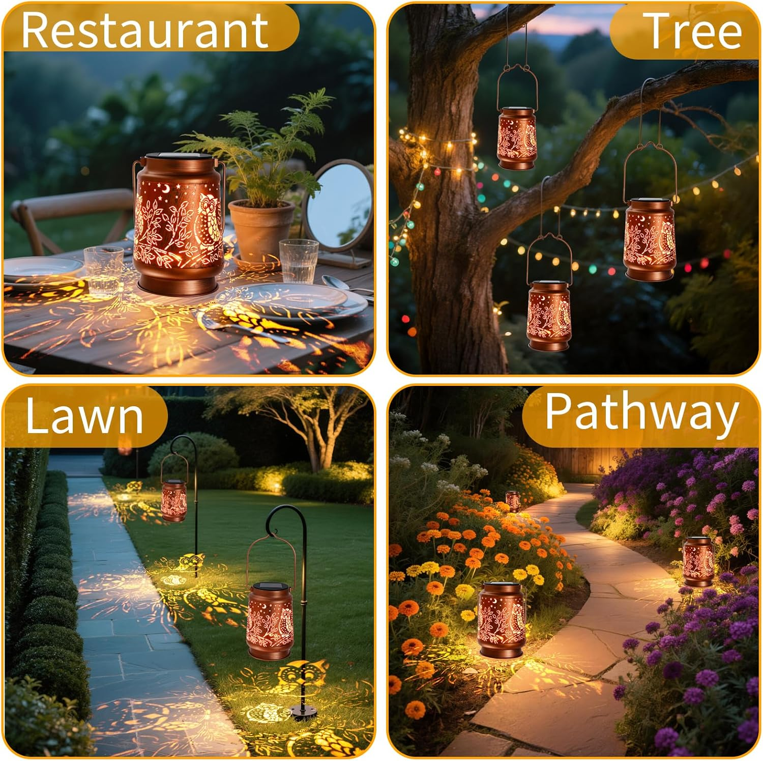 YWYELED Outdoor Solar Lanterns Waterproof - Metal Hanging Solar Lights Outdoor Decorative, Solar Powered LED Lantern Lamp for Patio Yard Garden Decor for outside (1 Pack, Owl Shape) image number 4
