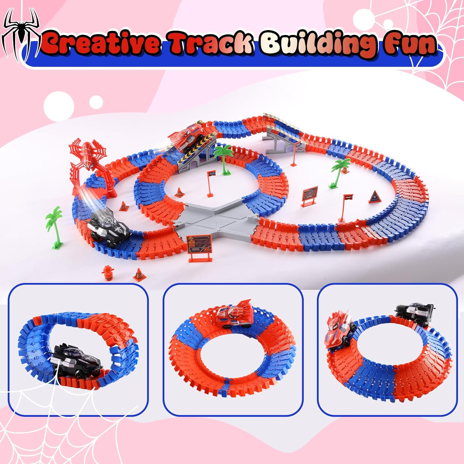 DIY Spider Track Toys 212 Pcs &ndash; Includes 2 Spider Race Cars, Bendable & Flexible Racetrack for Boys and Girls Ages 3 4 5 6 7 9, Creative Building Toy Set, Perfect Spider Gifts & Presents for Kids image number 3