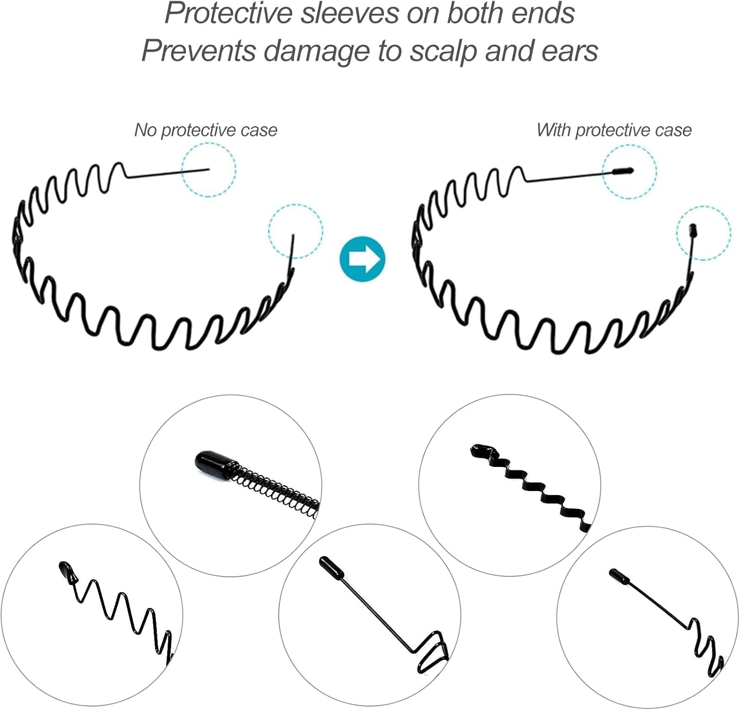 Hanyousheng 6 Pieces Metal Headband Black, Multi-Style Metal Hair Hoop, Unisex Hair Band, Hair Hoop Spring Wave Hairband, Sport Fashion Hair Band Accessories for Women and Men - Black image number 6