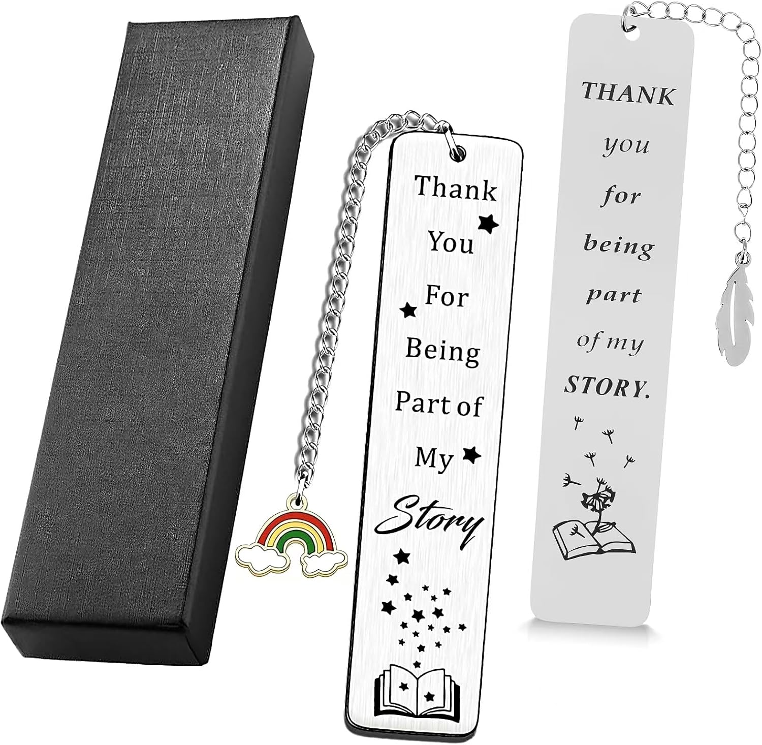 Metal Bookmark，2 Stainless Steel Bookmarks with Different Patterns，Thank You Teacher Appreciation Gifts Book Lovers Gifts Friend Birthday Graduation Gifts for Women Female Friend Gift image number 5
