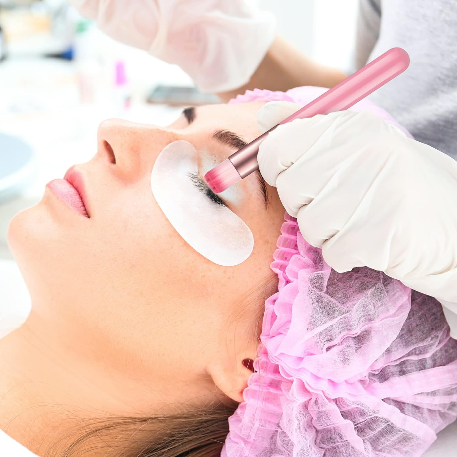 30 Pieces Red Flower Head Lash Shampoo Brush with Container, Eyelash Extension Cleanser, Nose Pore Deep Cleaning Tool, Peel off Blackhead Remover for Facial Cleansing, Pink Handle image number 2