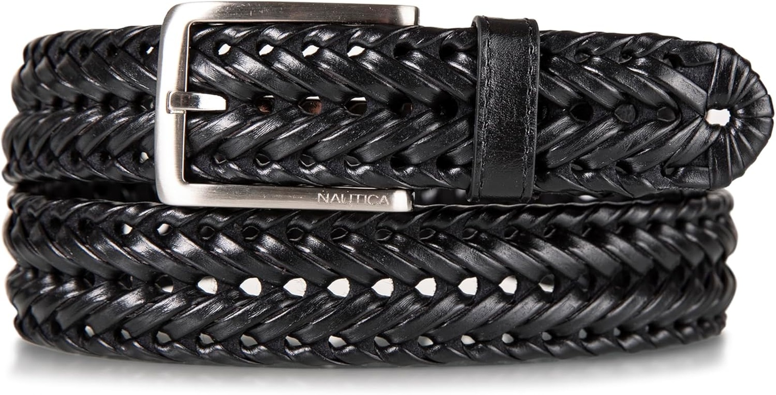 Nautica Mens Bold Fashion and Dress Leather Belt with Metal Buckle, Leather Laced