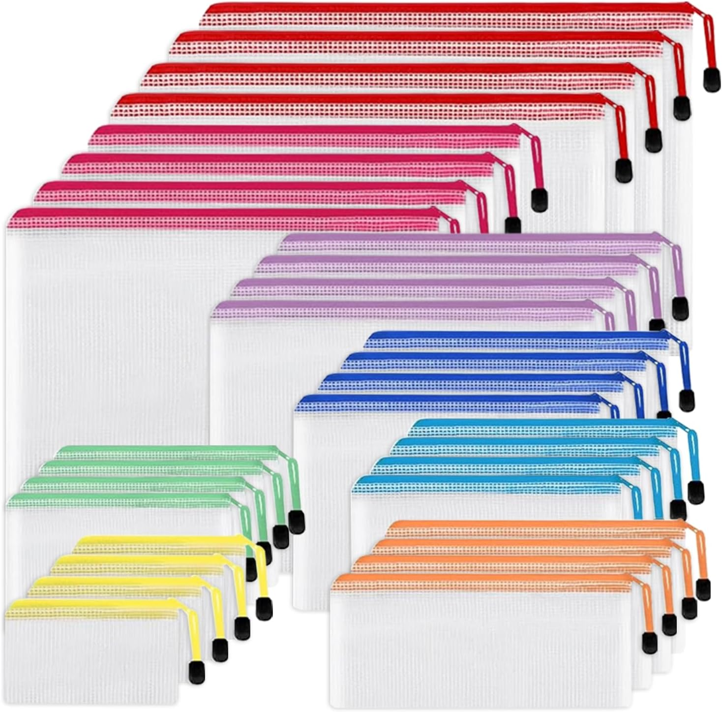 32Pcs Mesh Zipper Pouch, Mesh Zipper Pouch Document Bag, B4|A4|B5|A5|B6|A6|B8|Bill Site, Waterproof Zipper Bags, Plastic Document Pouch for Office, Home and Business Travel, 8 Sizes 8 Colors image number 6