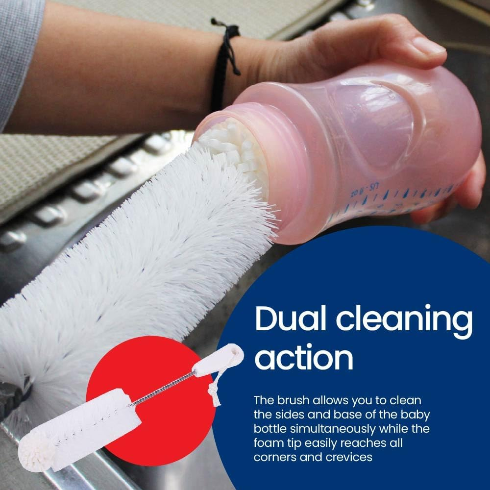 White Magic Foam-Tipped Baby Bottle Washing Brush &ndash; 34Cm, Made in USA, Bpa-Free, Gentle Dual-Action Foam Tip, Efficient Cleaning for Bottles and Baby Accessories, Ergonomic Grip image number 3