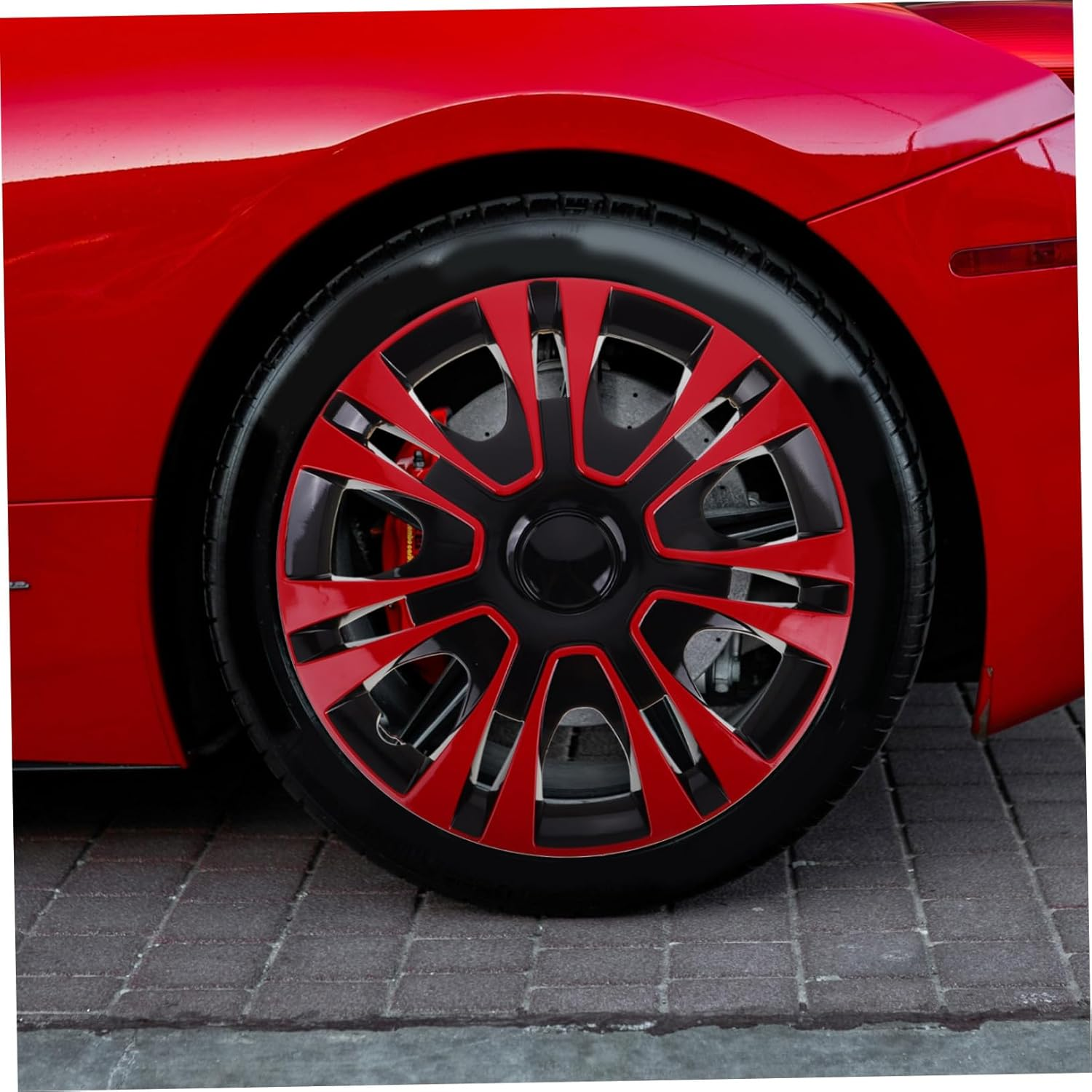 EXAOMBLE Wheel Cover for Car Durable Material Water Protection Easy Installation Stylish Red Rim Cap for Vehicle Accessories and Tire Protection image number 1