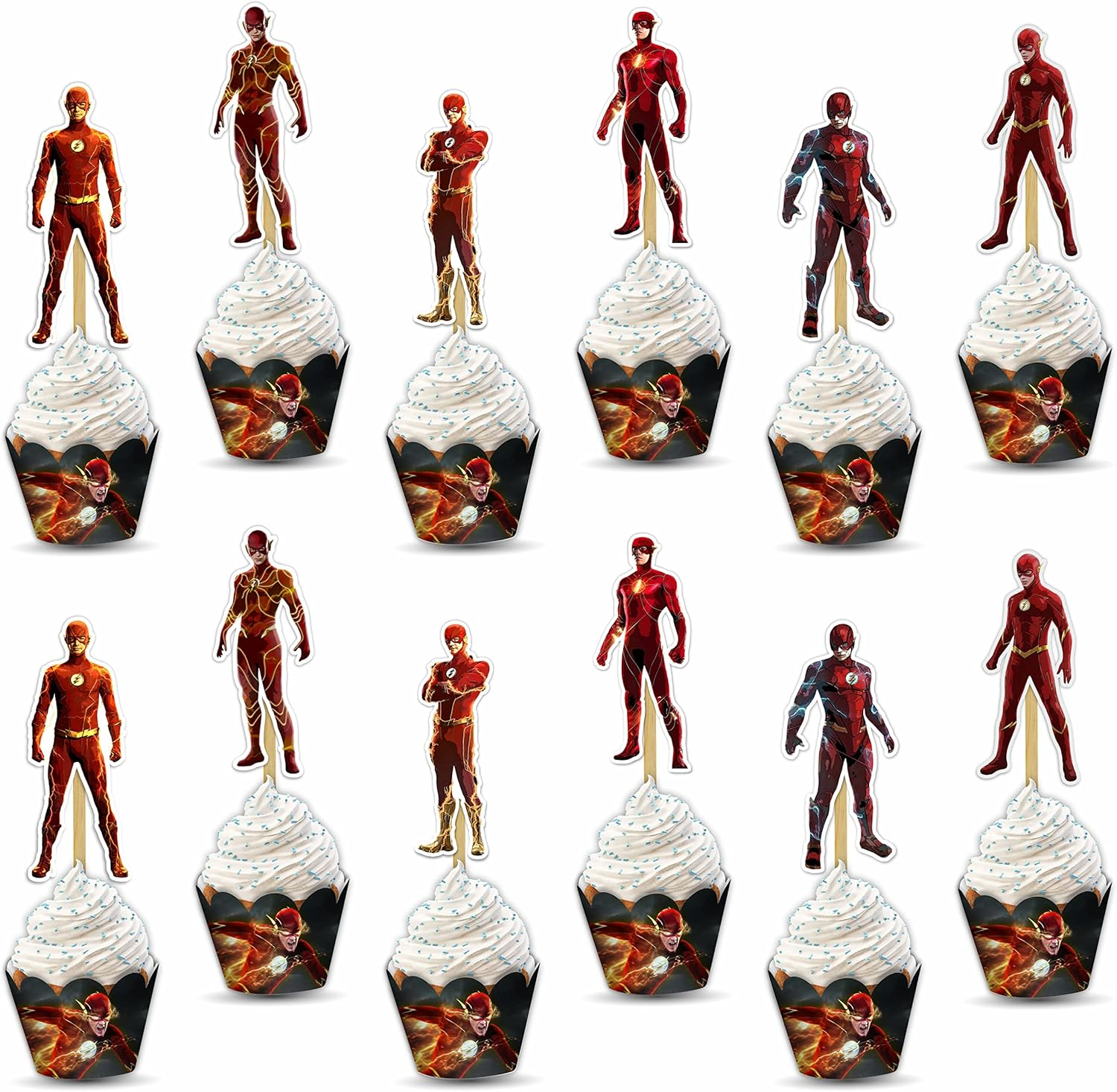 Flsh Cupcake Wrapper &ndash; Red Speed Hero Theme Party Sleeves for Boys Birthday, Comic Lightning Cupcake Wraps, Super Speed Celebration Decorations