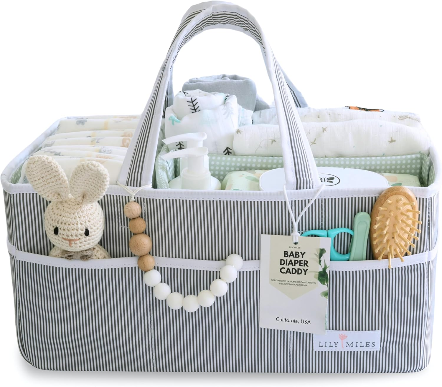 Lily Miles Baby Diaper Caddy - Large Organizer Tote Bag for Infant Boy or Girl - Baby Shower Basket - Nursery Must Haves - Registry Favorites - Collapsible Newborn Caddie Car Travel