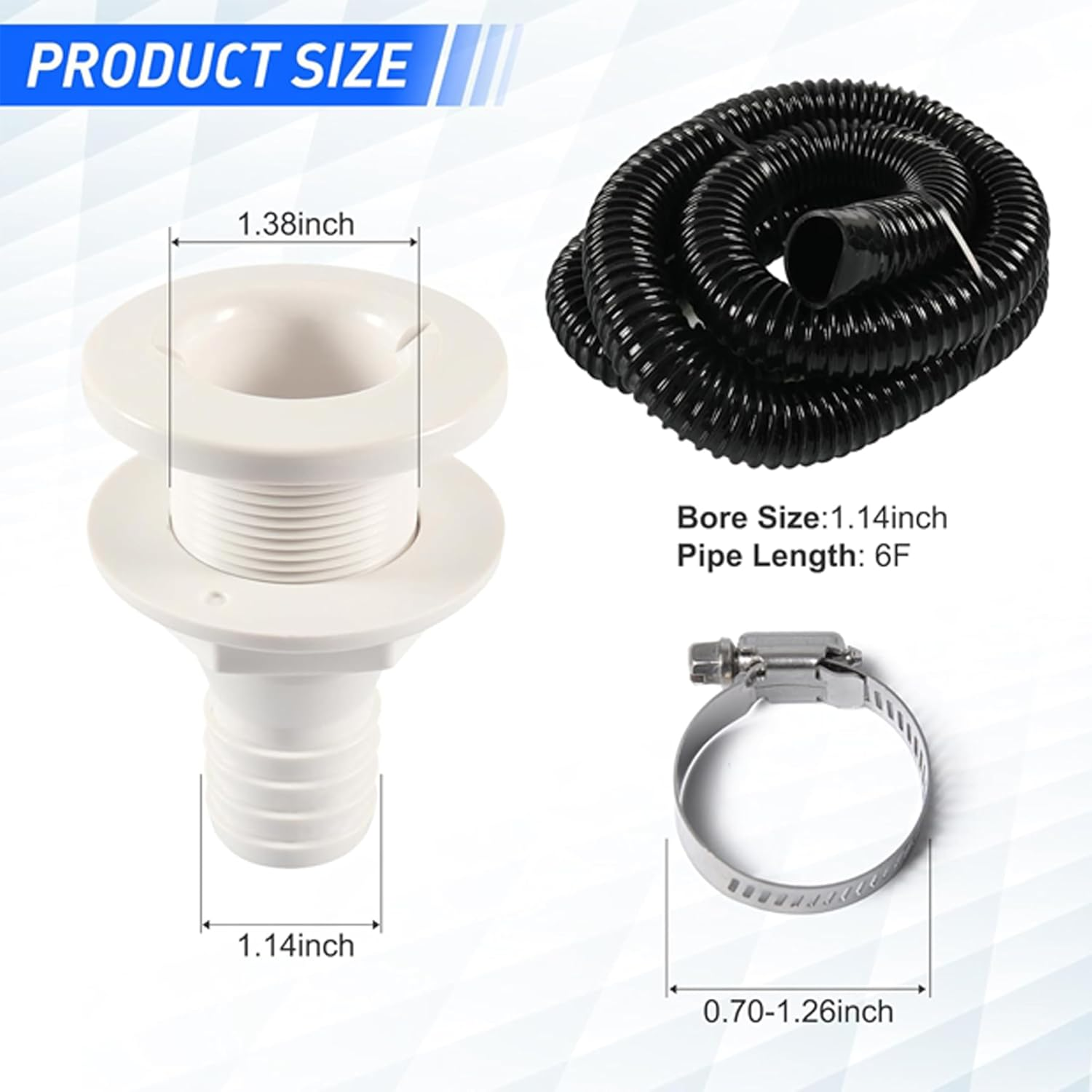 Bilge Pump Kit,Submersible Boat Bilge Water Pump 12V 1100Gph with 6FT PVC Bilge Pump Hose,2 Clamps,Thru-Hull Fitting,For Ponds,Pools,Spas Silent,Boat Caravan RV Submersible image number 3