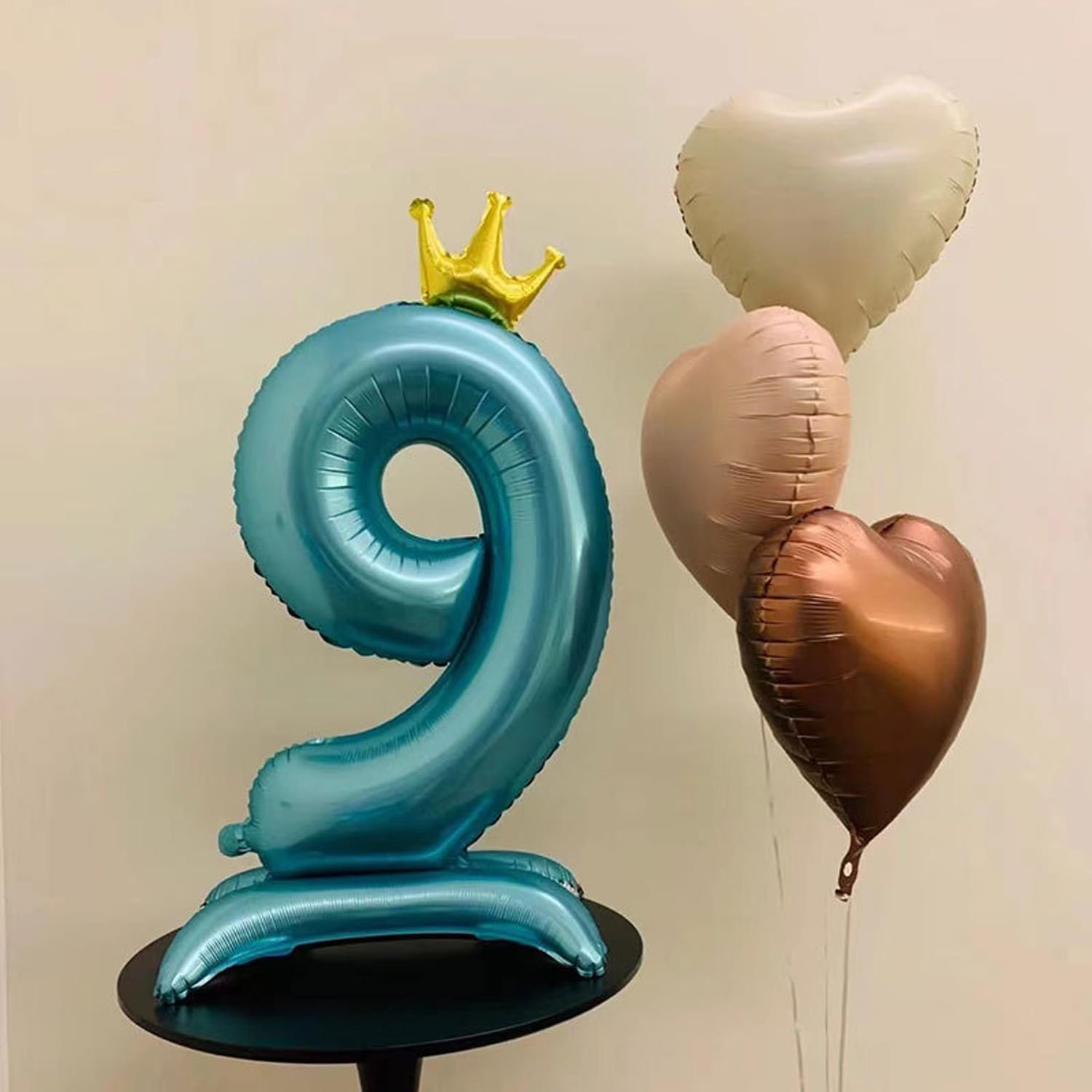 Standing Number 9 Balloon with Crown, 42 Inch Jumbo Mylar Foil Balloons Helium or Air Balloons for 9Nd 19 29 Birthday Party Celebration Decoration Blue Number 9 image number 1