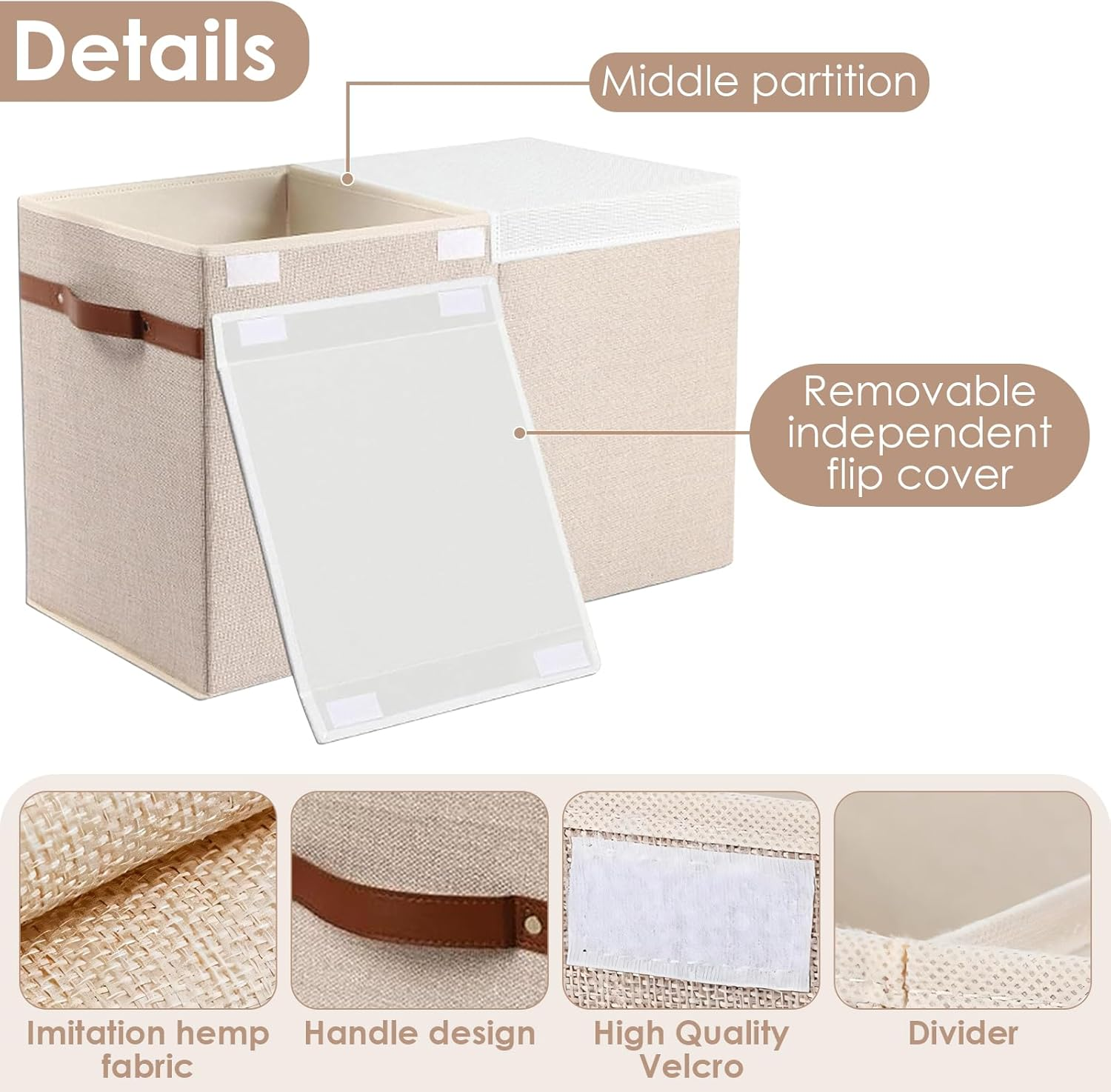 DAWNTREES Large Toy Box Storage Box, Foldable Children'S Storage Box with Flap for Toys, Playroom Storage, Nursery 63X40X34Cm (Beige) - Grey image number 5