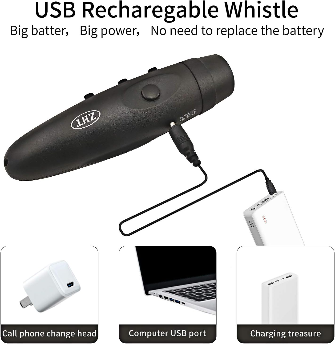 ZHT Electronic Whistles for Referees with USB Charging, 3 Tone High Volume Emergency Whistle for Referee Coaches Teacher, Outdoor Camping Hiking Boating Safety Whistles with Lanyard image number 4