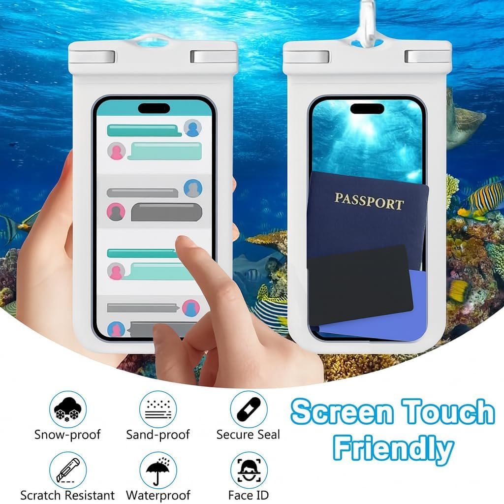 Yuexitech Waterproof Phone Case for Swimming,Ipx8 Waterproof Phone Pouch，Underwater Phone Cases for Iphone 16 15 14 13 12 Pro XS, Samsung S24 S23 S22, Huawei P60 Mate 60 up to 7.2" White image number 3
