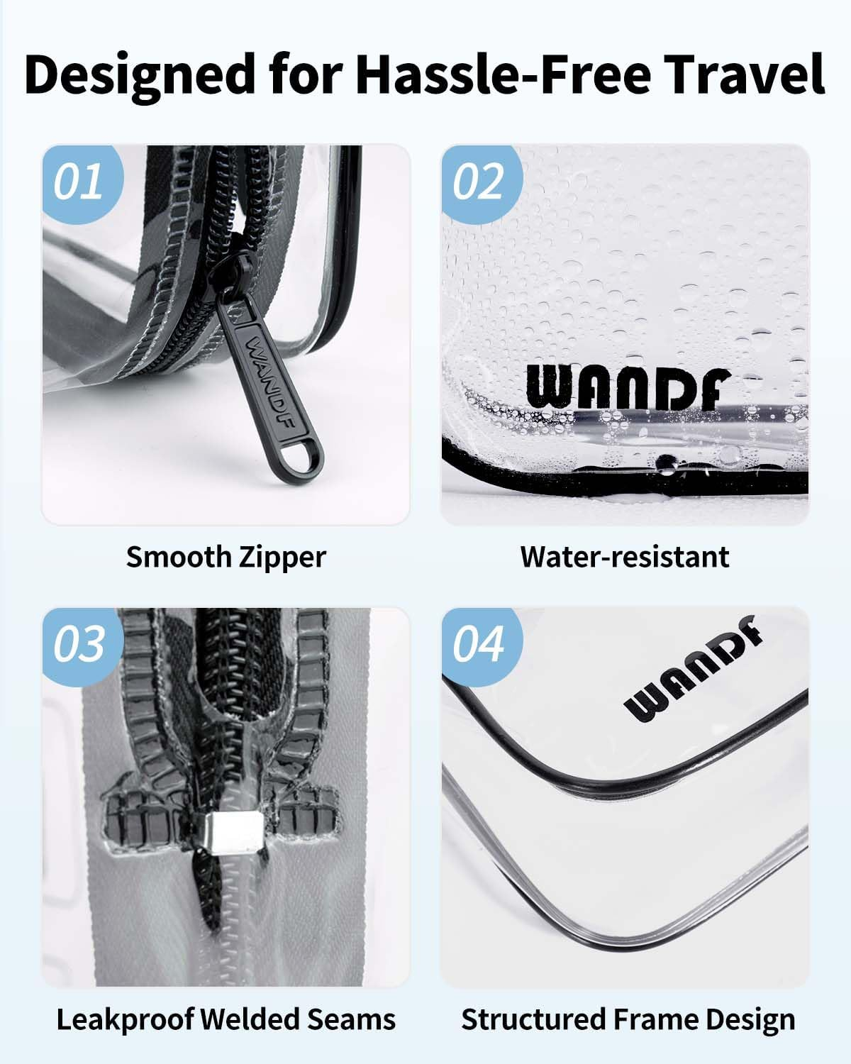 TSA Approved Clear Travel Toiletry Bag Wih Zippers Carry-On Travel Accessories Quart Size Toiletries Cosmetic Pouch Makeup Bags for Men and Women (2 Pcs) image number 5