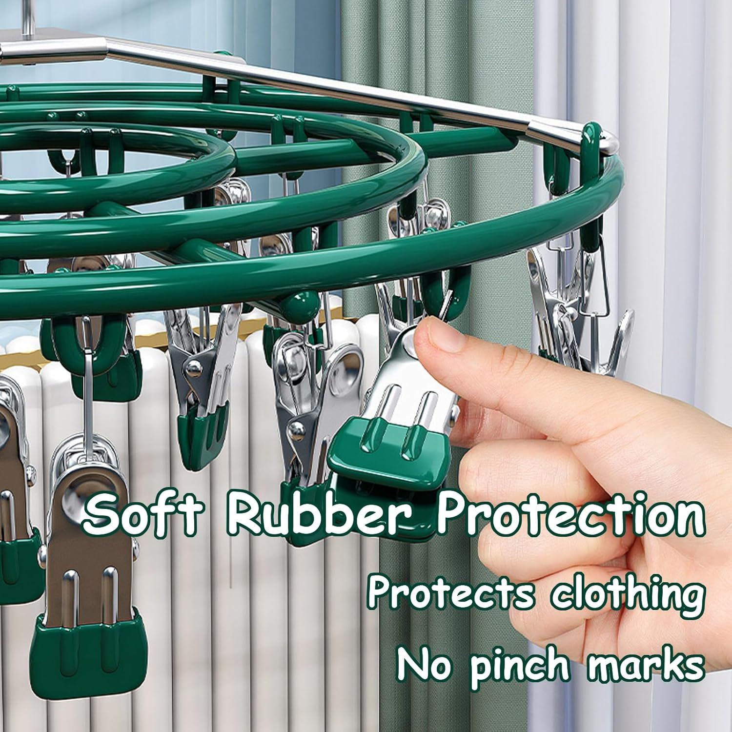 Taoluwin Clothes Hanging Dry Rack with 24 Clips, 360&deg; Rotating Metal Clip Hanger, Rustproof Aluminum Drying Rack for Socks, Bras, Underwears, Gentle Non-Slip Clamps image number 5