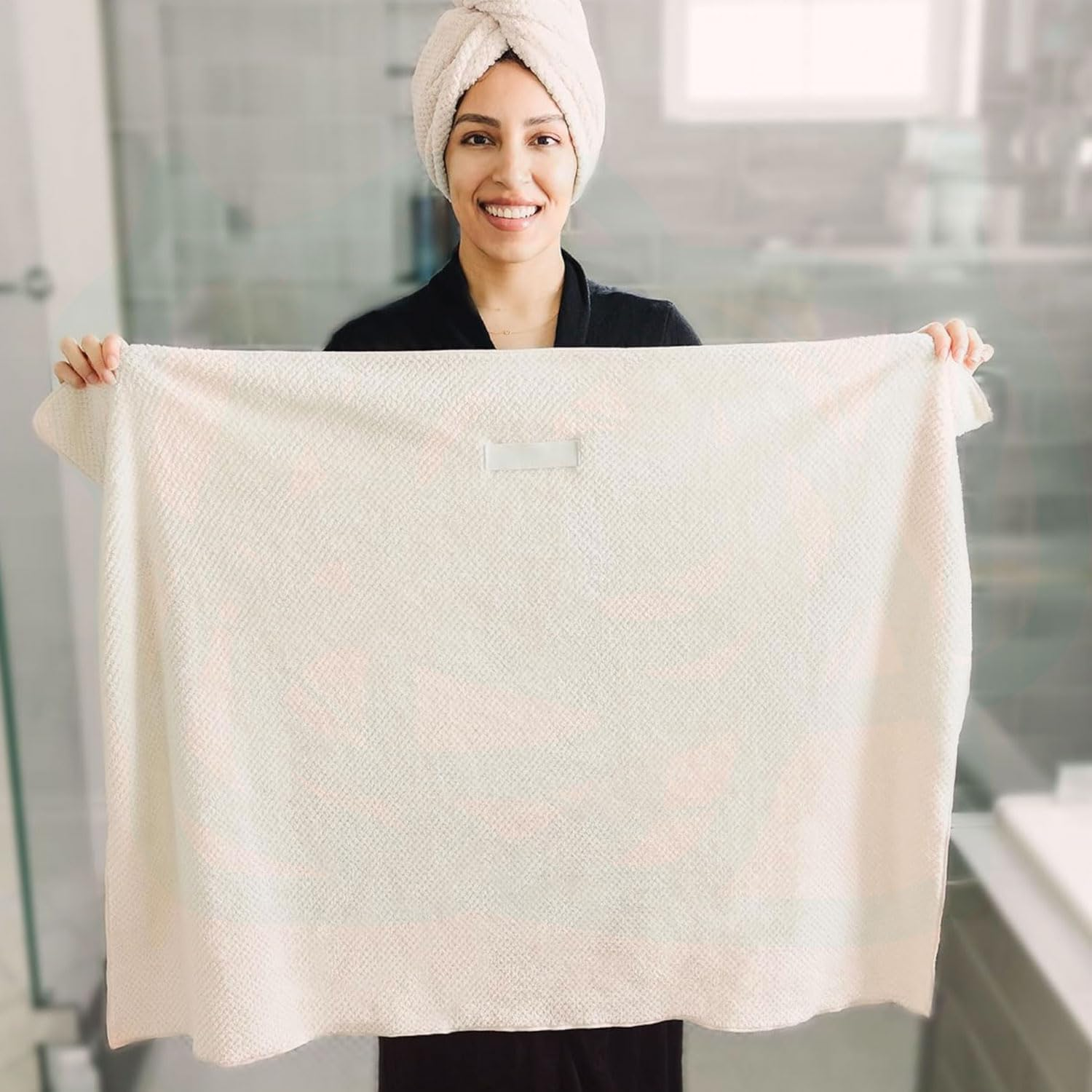 YIRANJIA 3-Pack Large Microfiber Hair Towels for Women - Super Absorbent Quick-Dry Turbans for All Hair Types (Blue/White, 27.5''&times;39.4'') image number 6