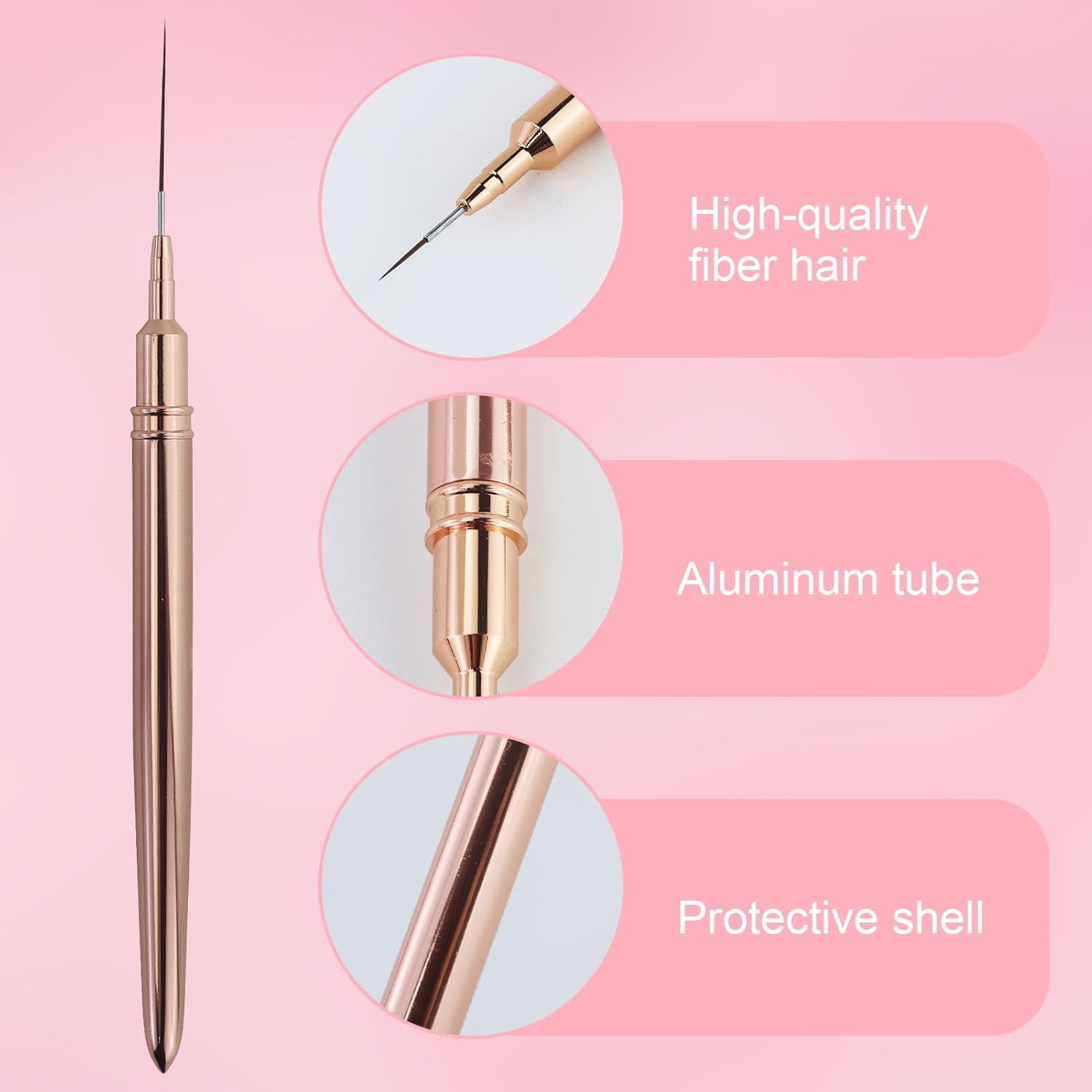 5Pcs Nail Art Liner Brushes,Nail Art Tools,Painting Nail Art Brushes for Long Lines, Details, Fine Drawing Nail Dotting Drawing Tool Set 7Mm/9Mm/11Mm/15Mm/25Mm(Gold)