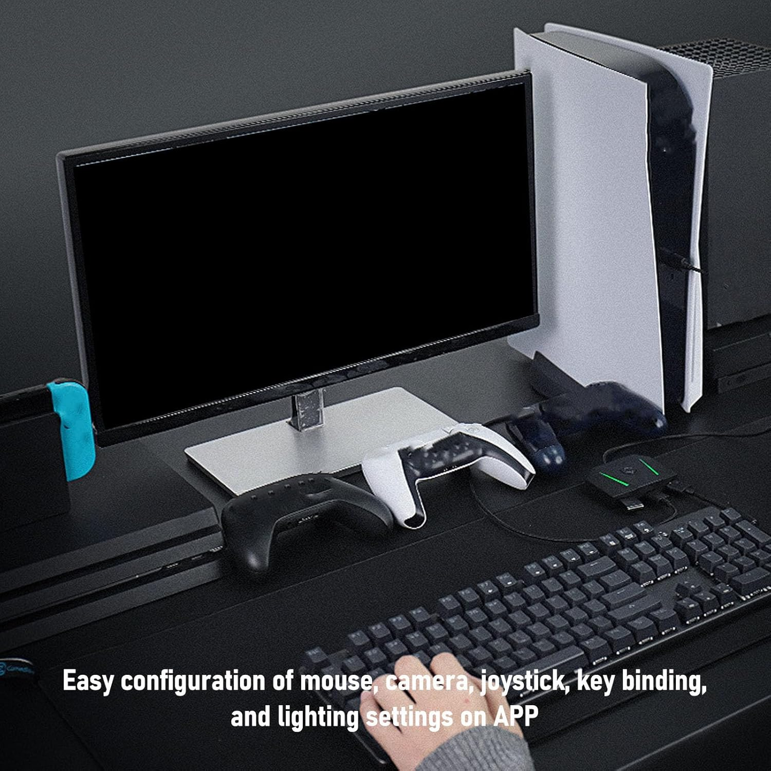 Gaming Keyboard Mouse Adapter for X/S, for , APP Control Gaming Mouse Keyboard Adapter with RGB Light & 3.5Mm Sound Jack