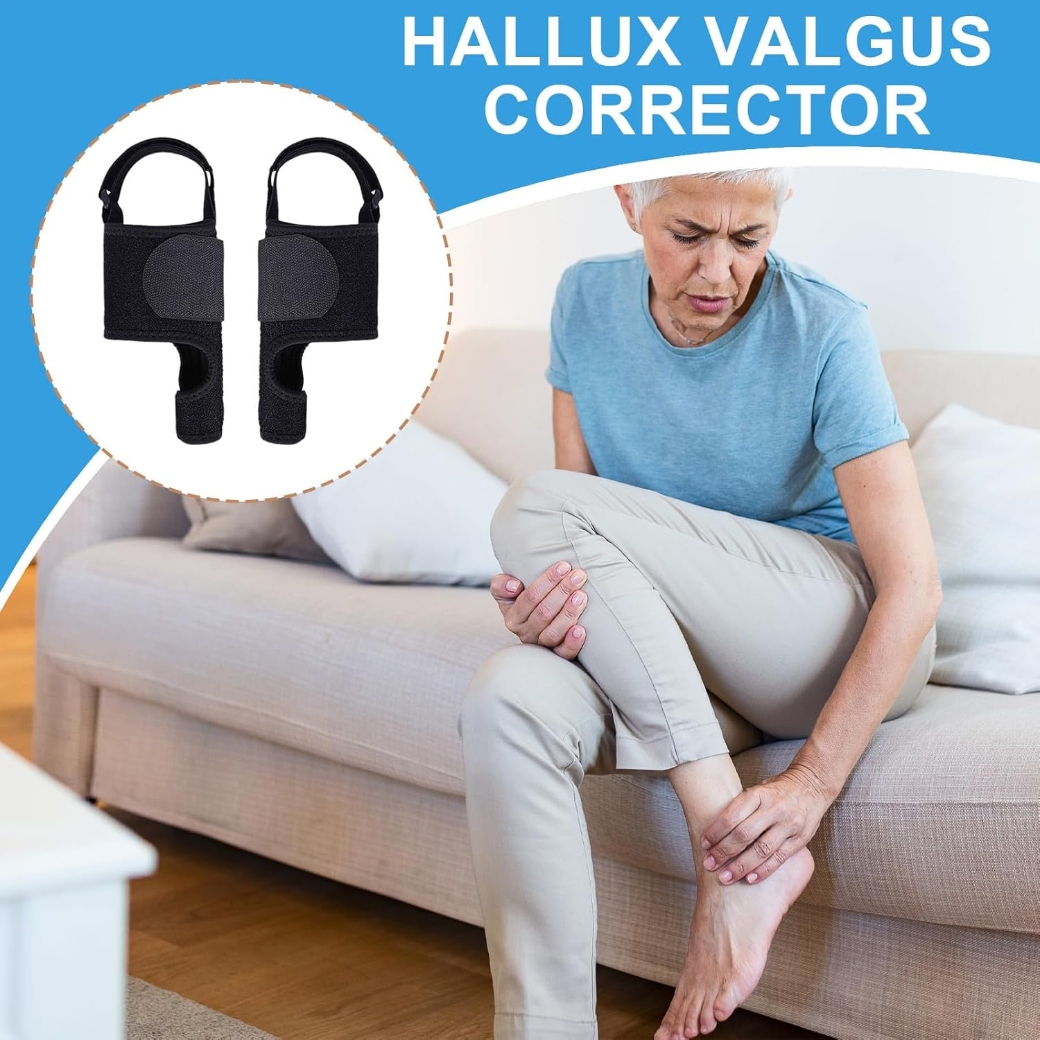 Big Toe Corrector | 2 Piece Adjustable Toe Corrector | Anti-Slip Protector Breathable Separators Correction for Home Yoga Walking Pedicure Socks image number 4