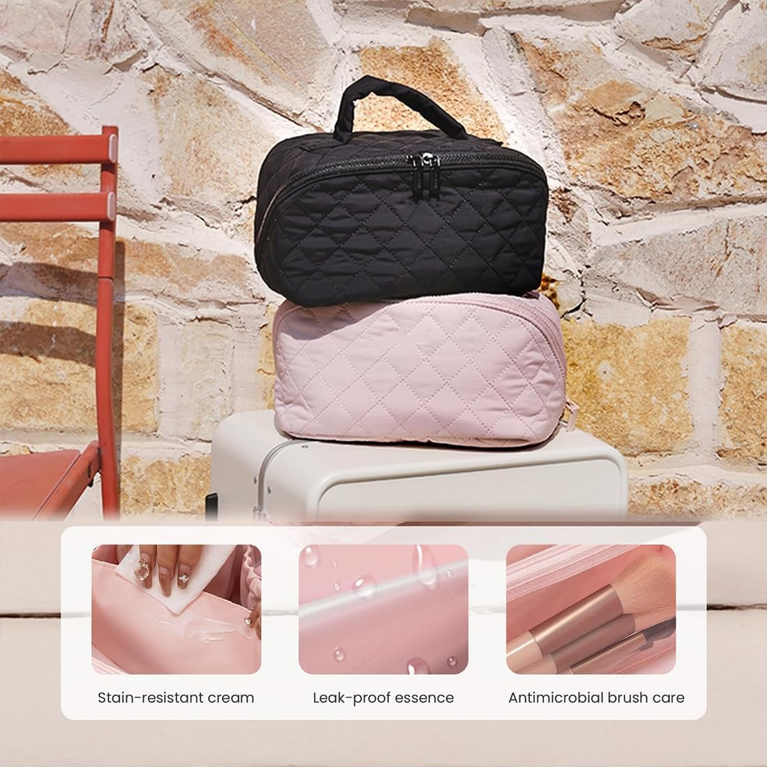 Petition Makeup Bag for Woman, Travel Makeup Bag, 180&deg; Wide Open Lay-Flat Water-Resistant Cosmetic Case, Spacious 180&deg; Open Cosmetic Organizer, Pouch Open Flat Small Toiletry Bag (Green) image number 5