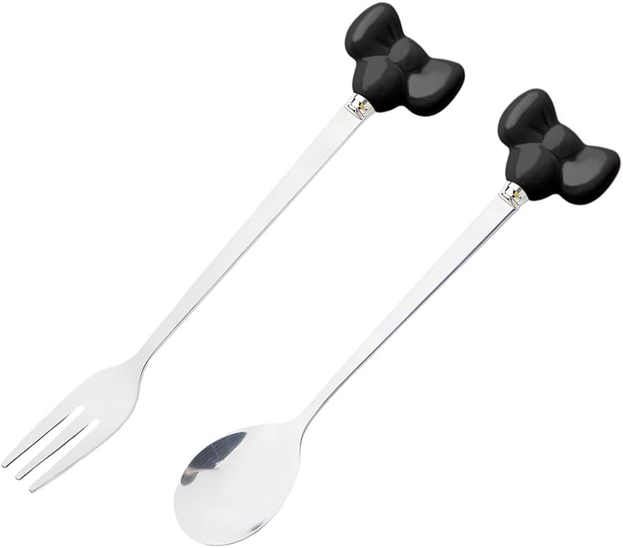 Fork Spoon Set Bowknot Handle Cutlery Flatware Set for the Home Coffee Tea Spoons Dessert Cake Forks for Wedding Tea Party Birthday Gifts for Family Best Friends Fork and Spoon