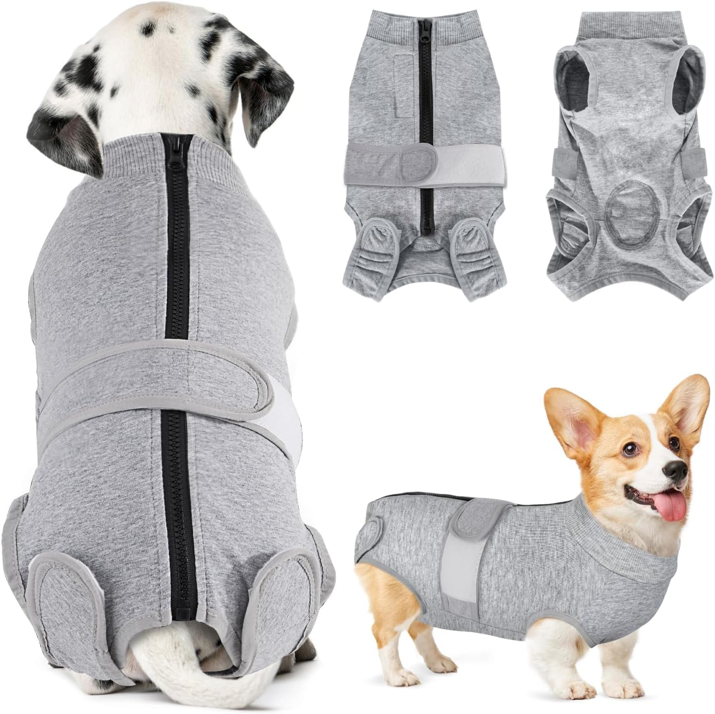 Slowton Dog Surgery Recovery Suit, Dog Cone E-Collar Alternative after Surgery with Zipper Professional Pet Recovery Shirt Abdominal Wounds Bandages Preventing Licking Spay Suit for Female Male Dog image number 5
