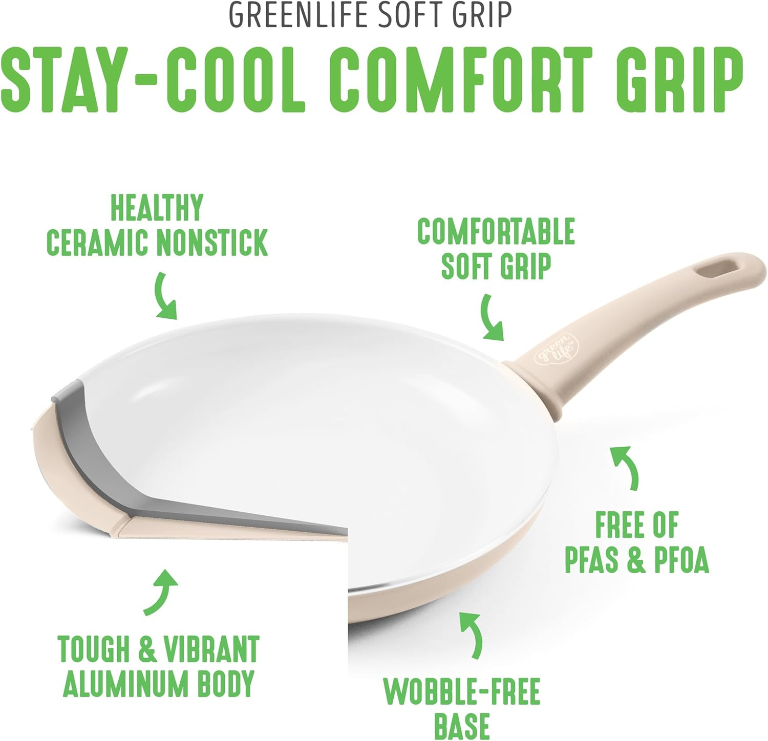 Greenlife Soft Grip Healthy Ceramic Nonstick 16 Piece Kitchen Cookware Pots and Frying Sauce Pans Set, Pfas-Free, Dishwasher Safe, Taupe image number 5