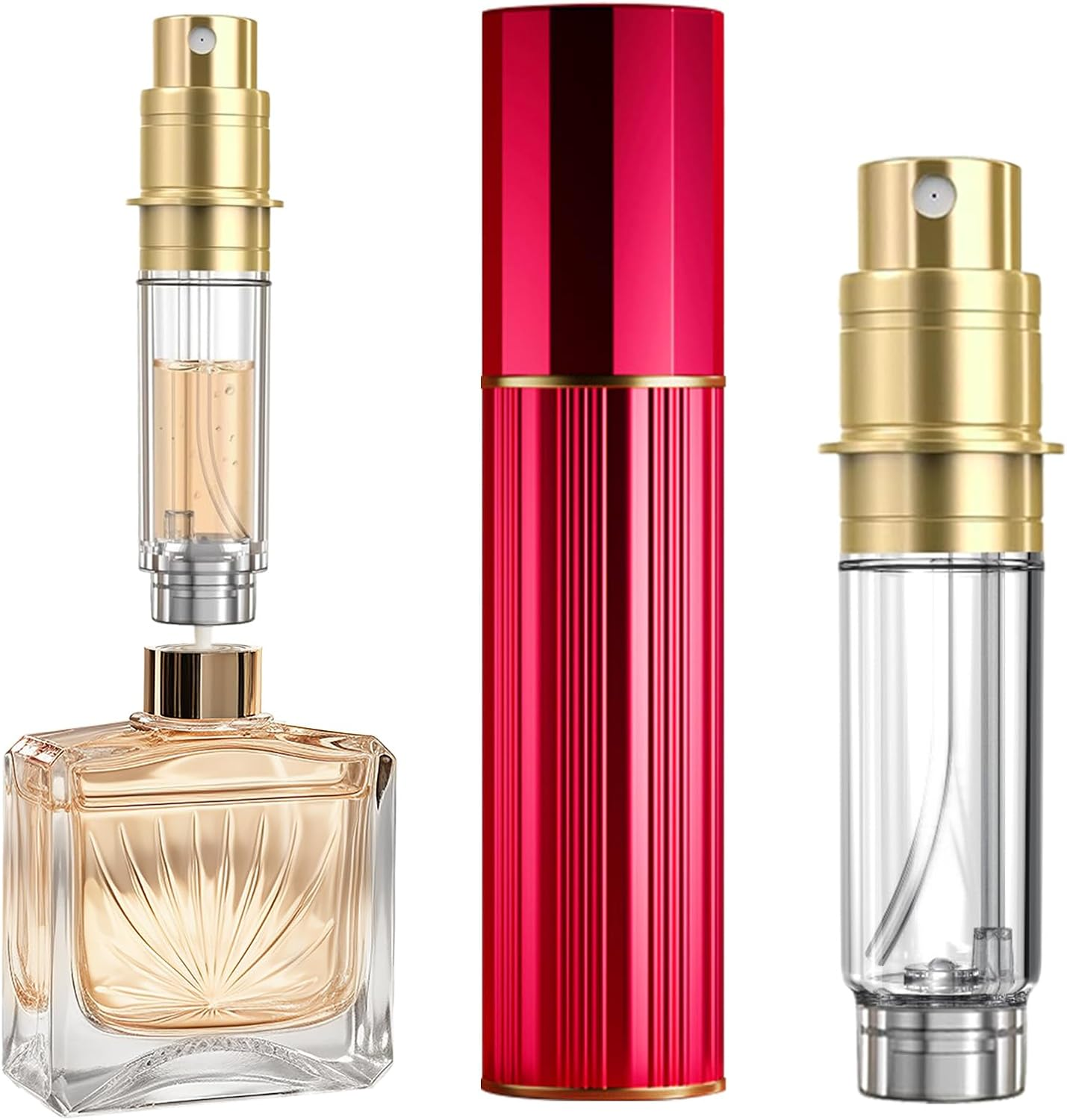 JOOMOKO Perfume Atomiser Refillable, 10 Ml Perfume Bottle, Empty Perfume Atomiser for Travel, Empty Perfume Atomiser Spray Bottle for Travel on the Go (Red)