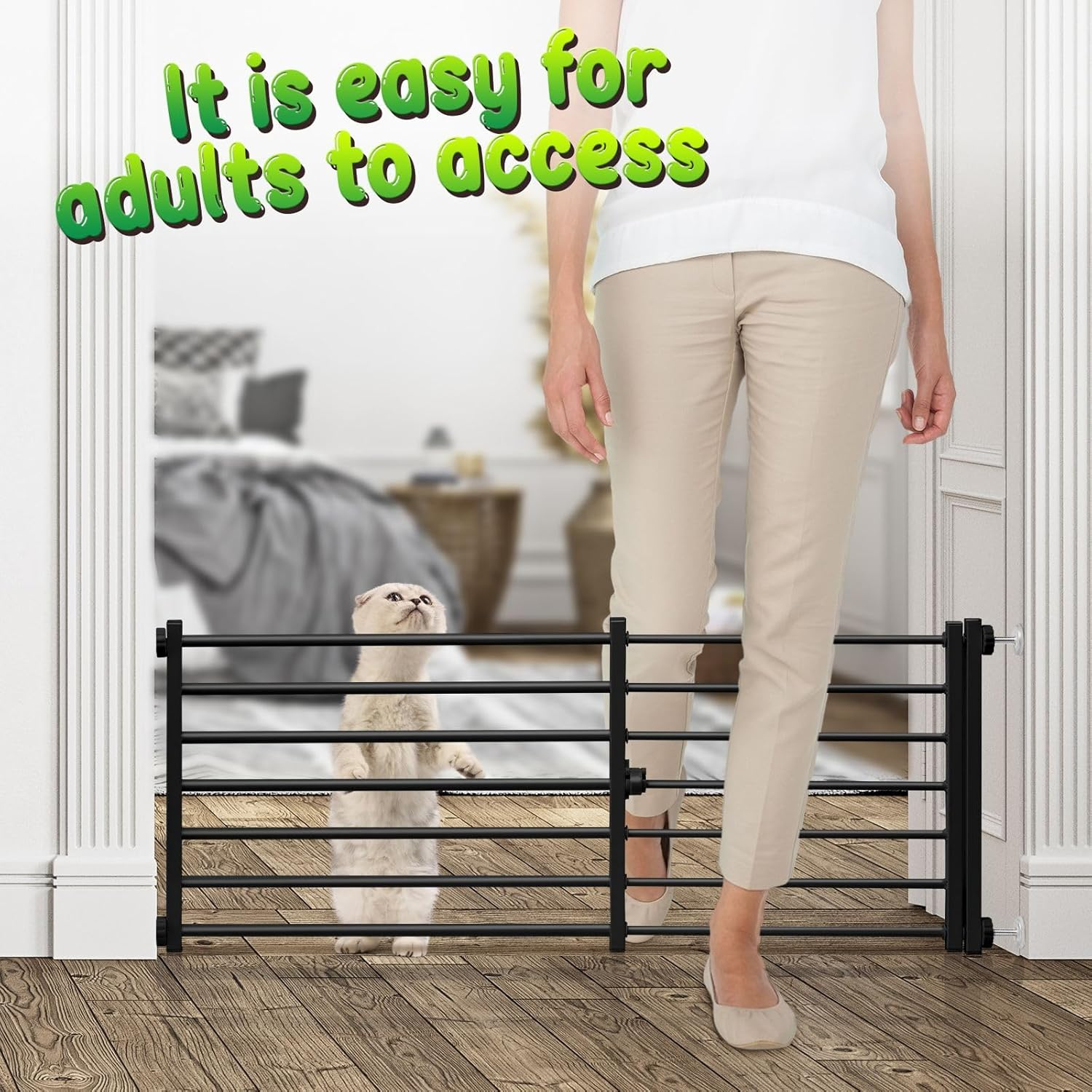 Pet Scene Dog Safety Gate Cat Fence Enclosure Safe Guard Doorway Stairs Security Barrier Retractable Puppy Low Containment Fencing, Adjustable from 60 to 108Cm image number 4