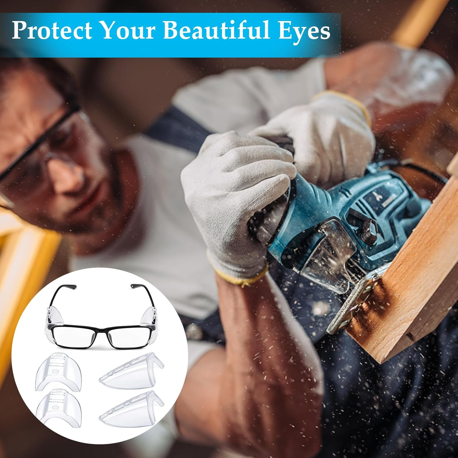 BNXF 2 Pairs Side Shields,Shields Slip on Clear Side Shields,Glasses Side Safety Protection,Safety Glasses Side Shields,Universal Side Shield Safety Glasses for Small to Medium Eyeglasses(Clear) image number 2