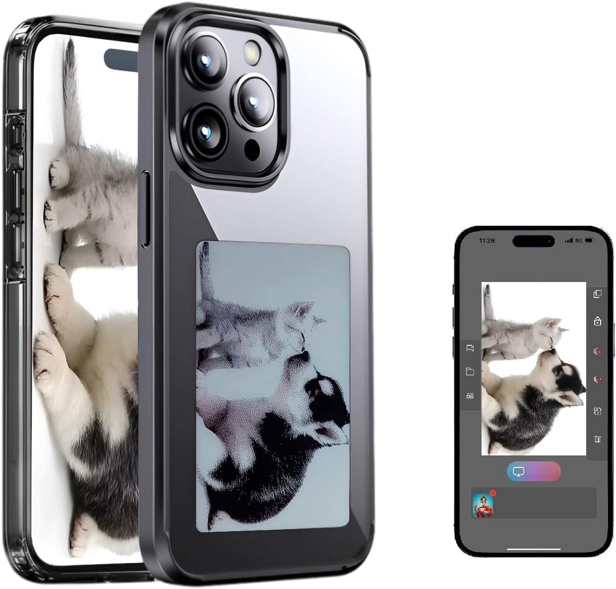 Smart Photo Rear Projection DIY Phone Case Customizable E-Ink Phone Case Instantly Display Photos on the Ink Screen Back Cover Personalize Your Phone Anytime Anywhere (Black, for Iphone15 Pro Max)