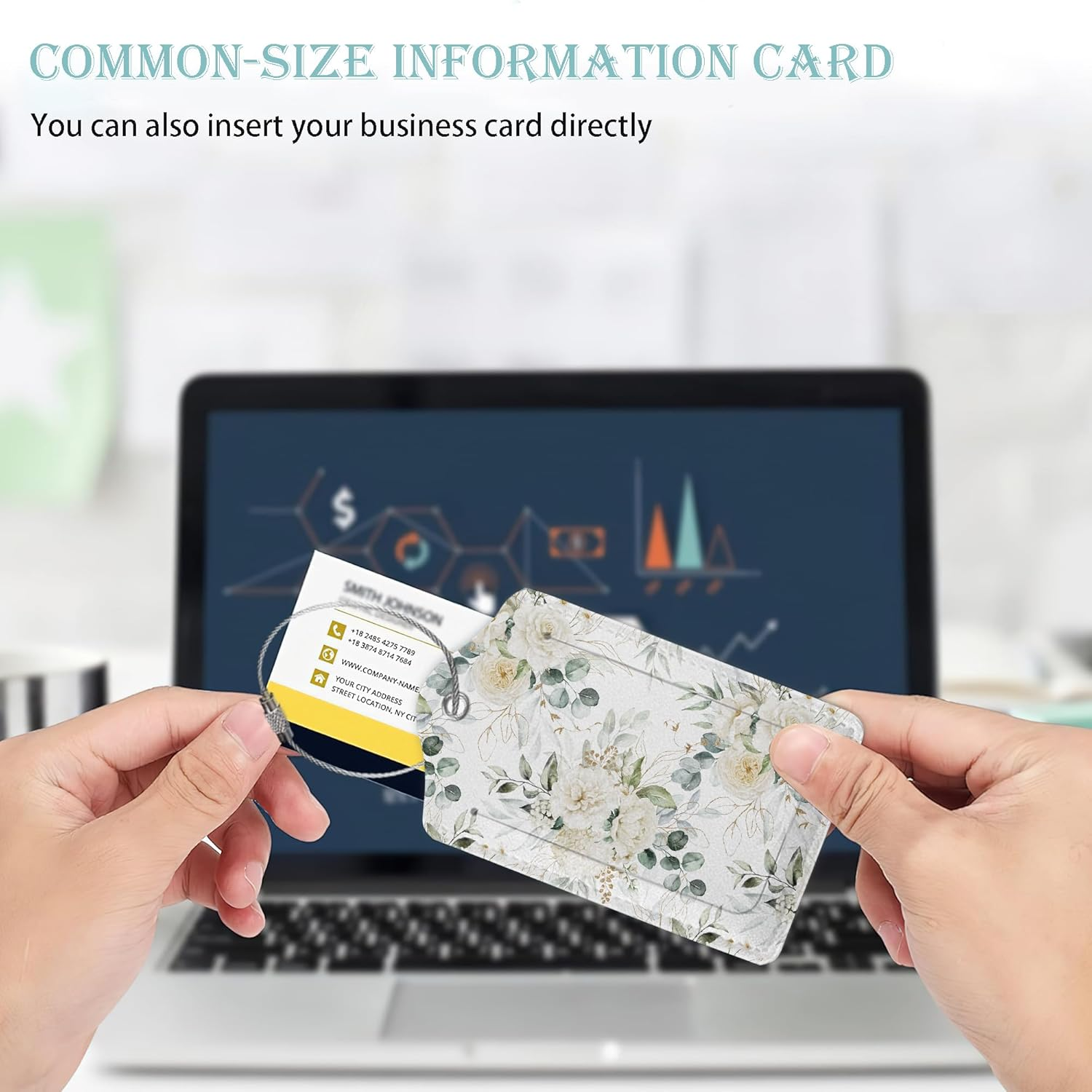 SKYDAWNY Flowers 2 Pack Leather Luggage Tags for Suitcase,Rose Peony Green Leaves Travel Cruise Baggage Tag for Women Men Luggages Bag with Privacy Cover Name ID Label Stainless Steel Loop image number 2