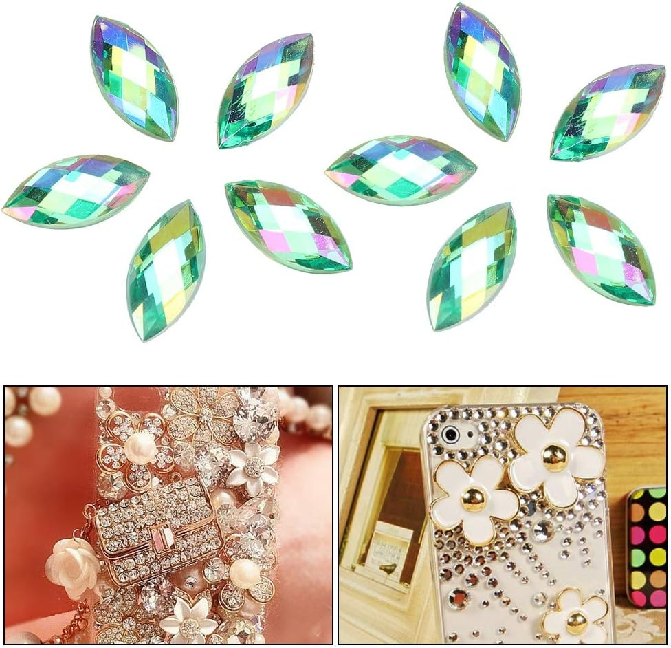 Pack of 500 Shiny AB Rhinestones Flat Back Horse Eye Crystal Rhinestone Light Green Gemstones Decorations for DIY Accessories 7 X 15 Mm image number 4