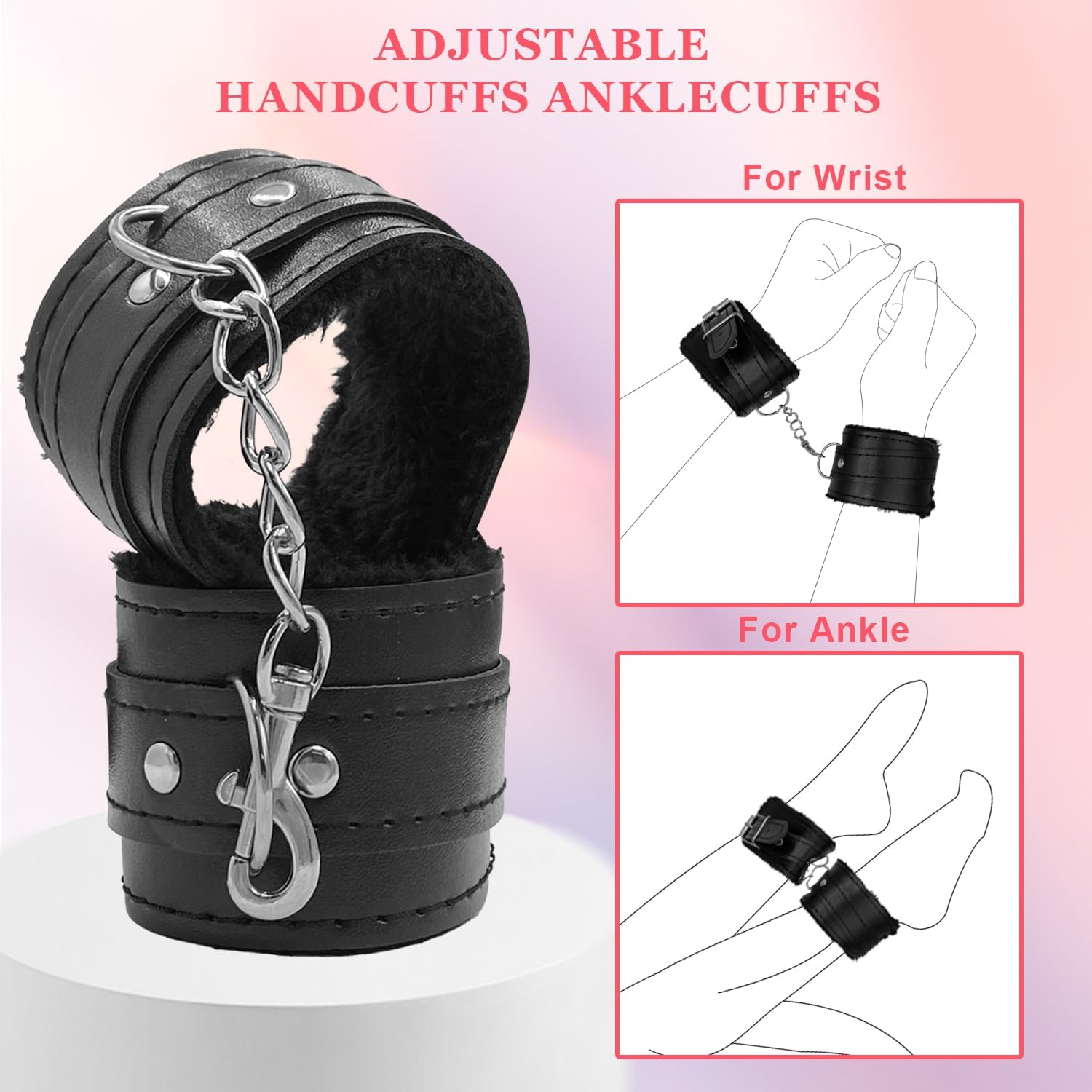 Adjustable Handcuffs Ankle Bracelets,Restraint Set Toy Eco Friendly Gift, Training Bed Set - Black 1 image number 6