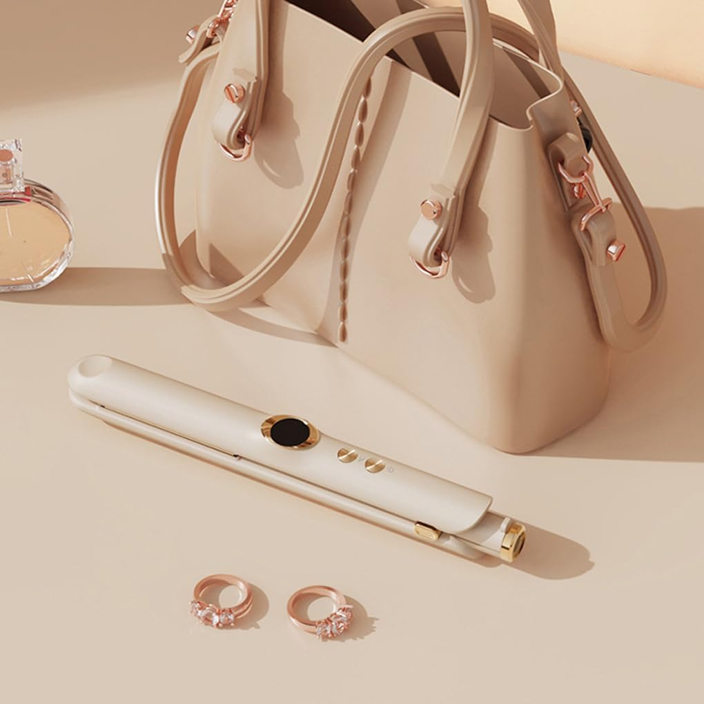 EUIOOVM Negative Ion Small Dormitory Straightening Plate Clamp for Women Cordless Hair Straightener Anti-Scald Wireless Clamp, Beige, Wireless Charging image number 6