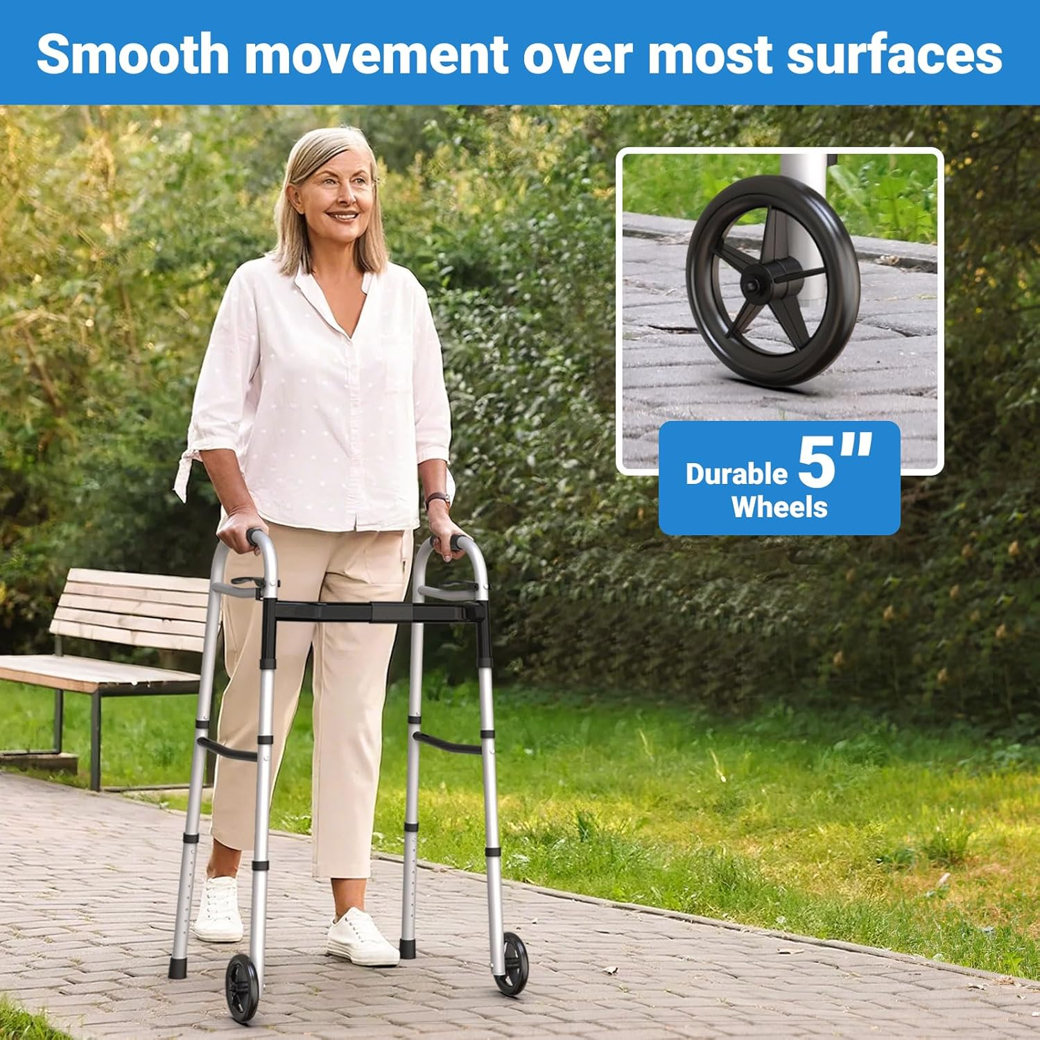 Altus Folding Walking Frame with Wheels Height & Width Adjustable Lightweight Aluminium image number 5