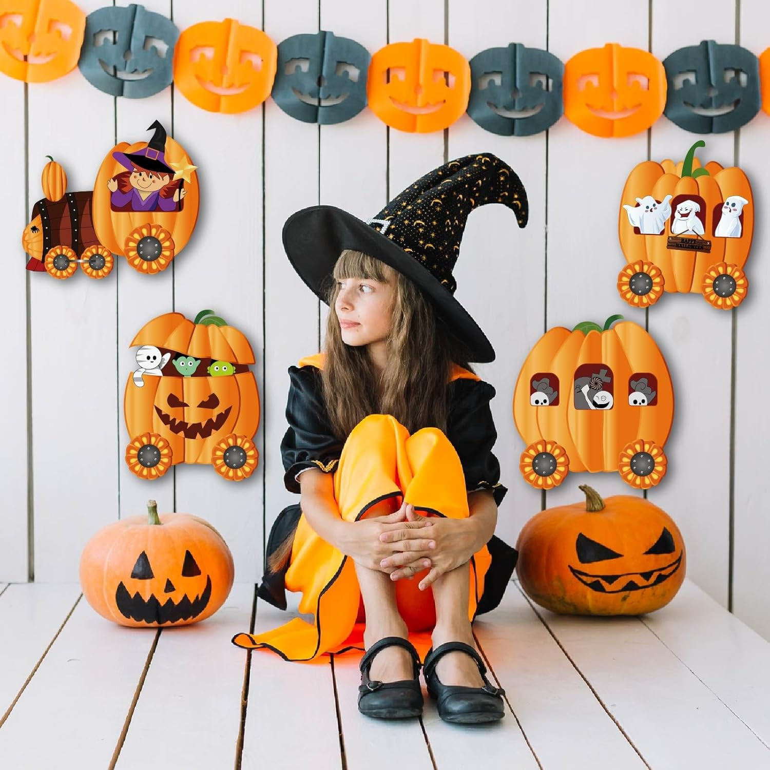 Halloween Thanksgiving Decorations Outdoor Yard Signs 4PCS Halloween Yard Stakes Witch Skeleton Mummy Pumpkin Train Halloween Fall Lawn Sign Corrugated Plastic Happy Fall Harvest Decorations Outside image number 4