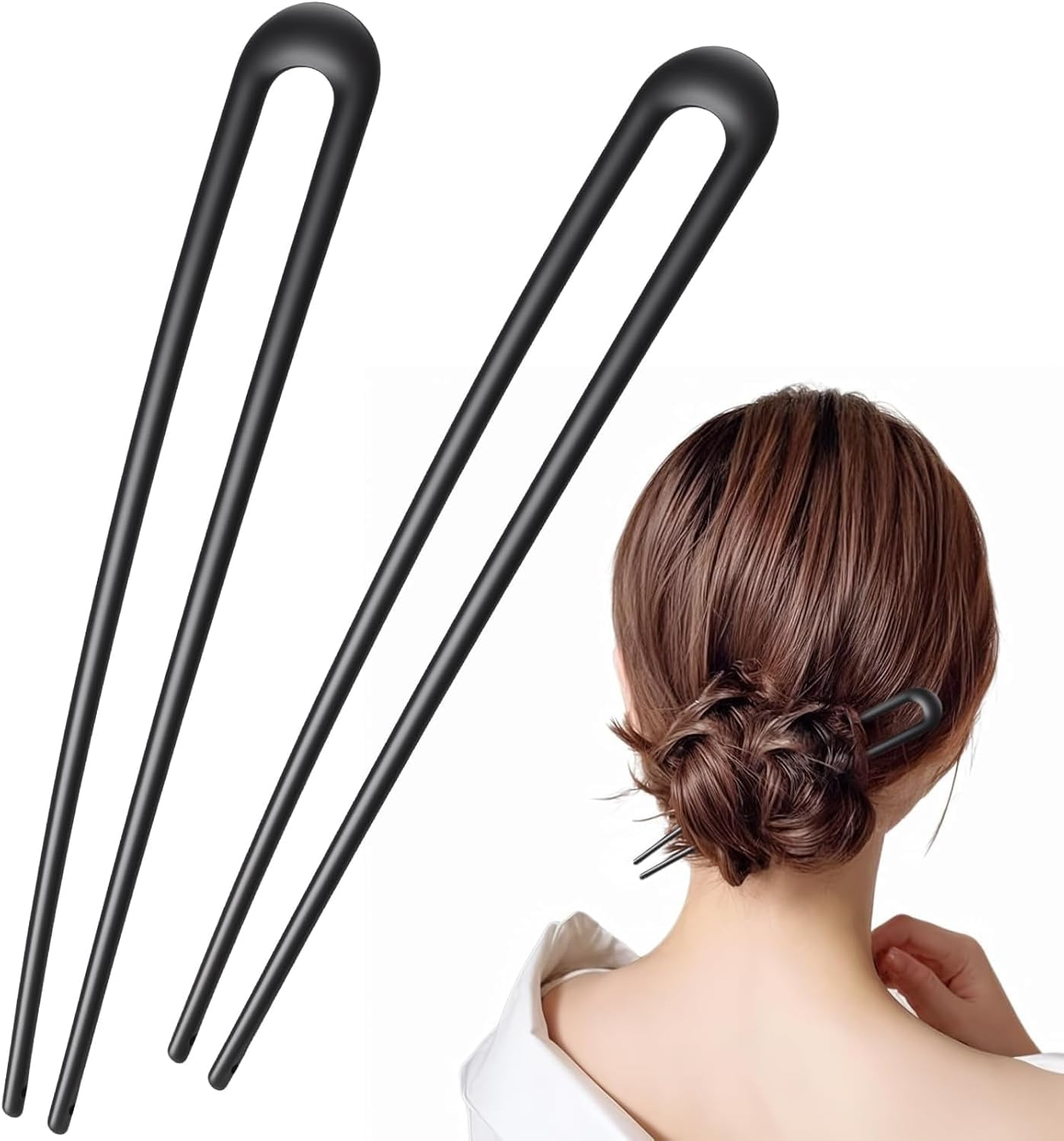 French Hair Pins for Women, U-Shaped Metal Hair Pins for Long and Thick Hair, 4 Inch Extended French Pins Hair Forks for Various Hair Styles 【Black 2PCS】